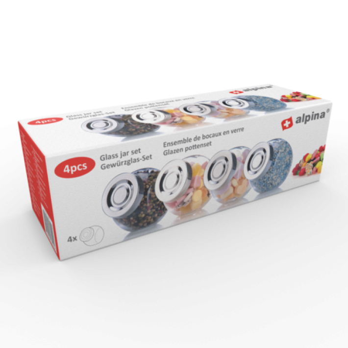 Afbeeldingen van Ds à 4 glazen voorraadpotjes 8x6x8 cm 200ml