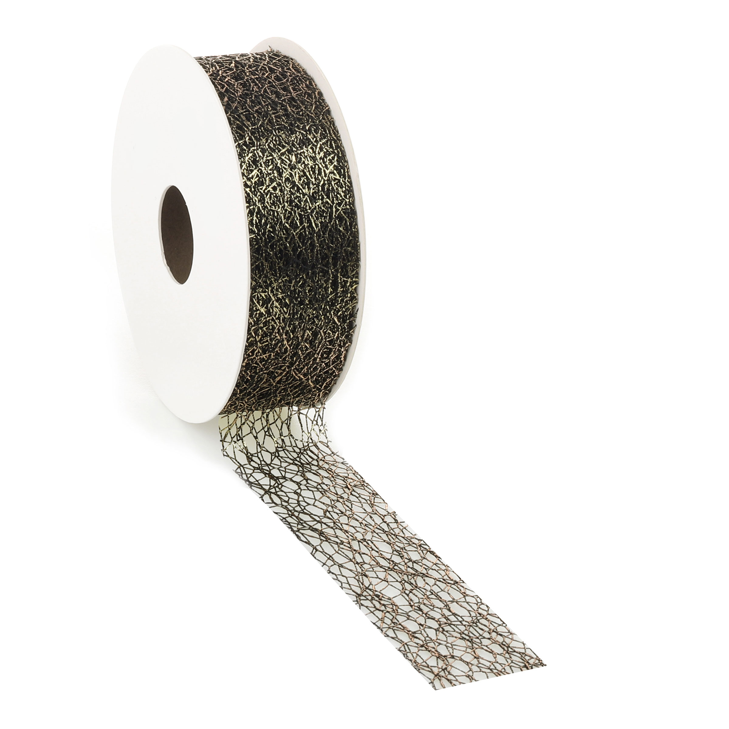 Afbeeldingen van Rol lint crispy deluxe 30 mm 10 mtr zwart met goud metallic