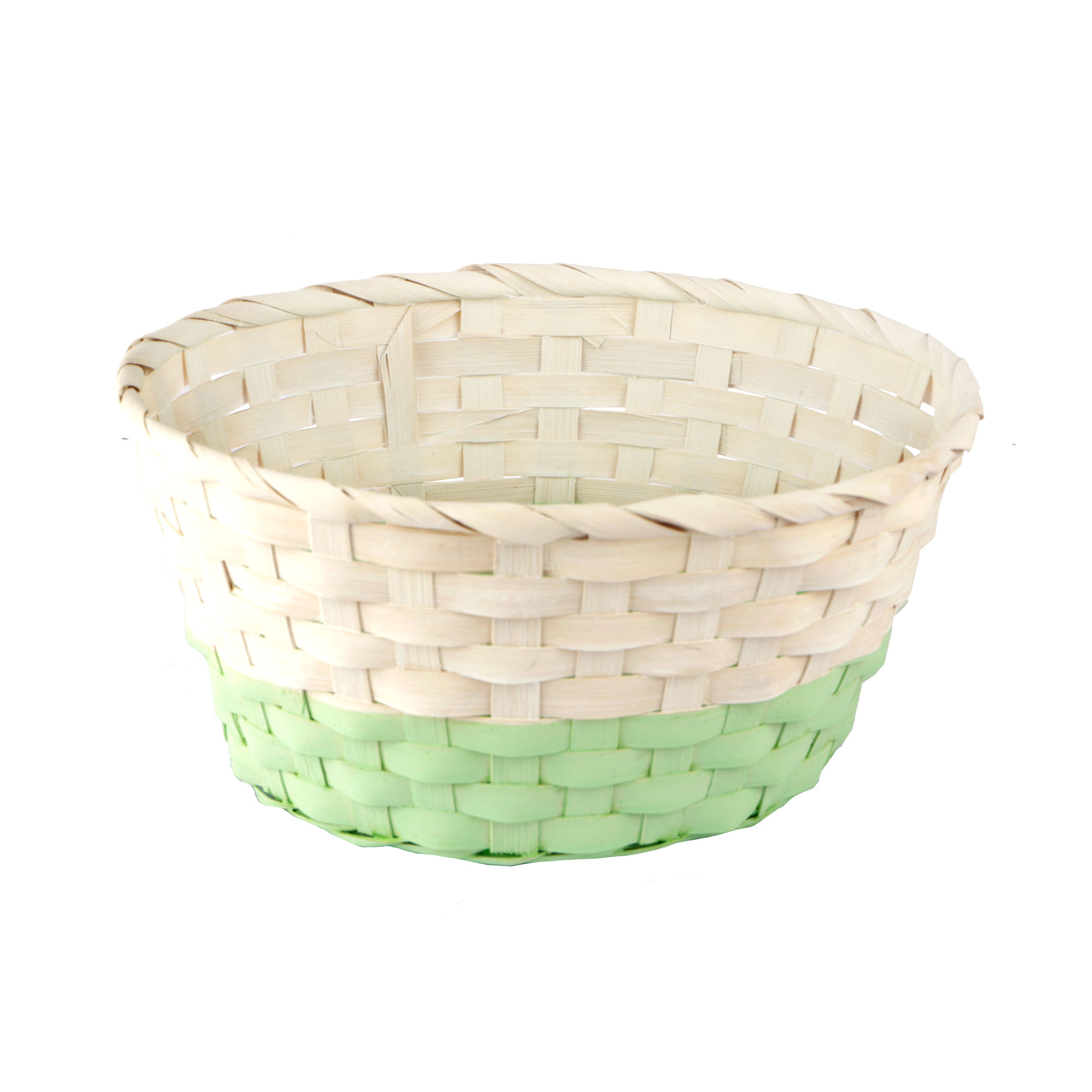 Afbeeldingen van Mand bamboe, wit/pastel groen ø25x11,5 cm
