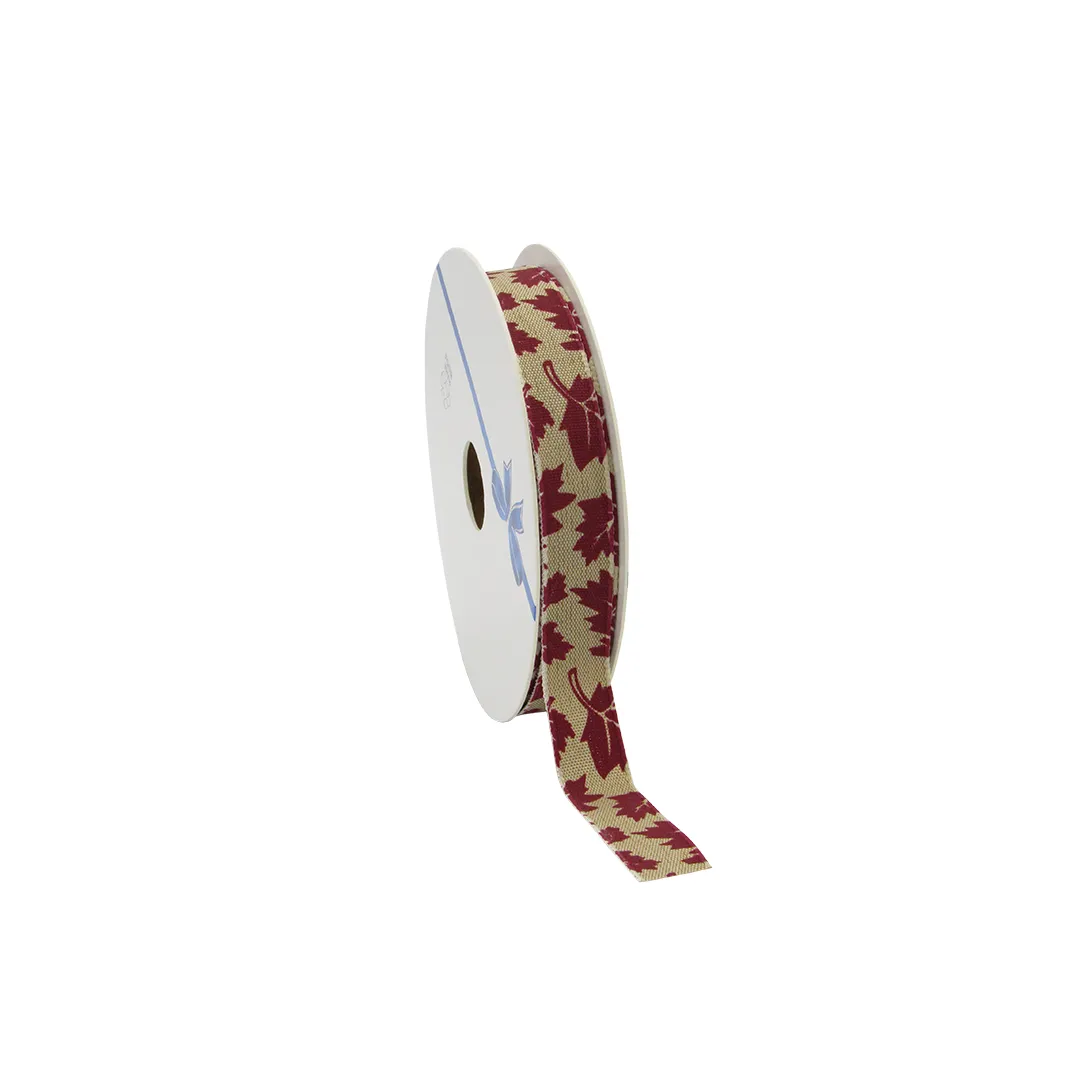 Afbeeldingen van Rol jute lint 15 mm 15 mtr herfstbladeren bordeauxrood