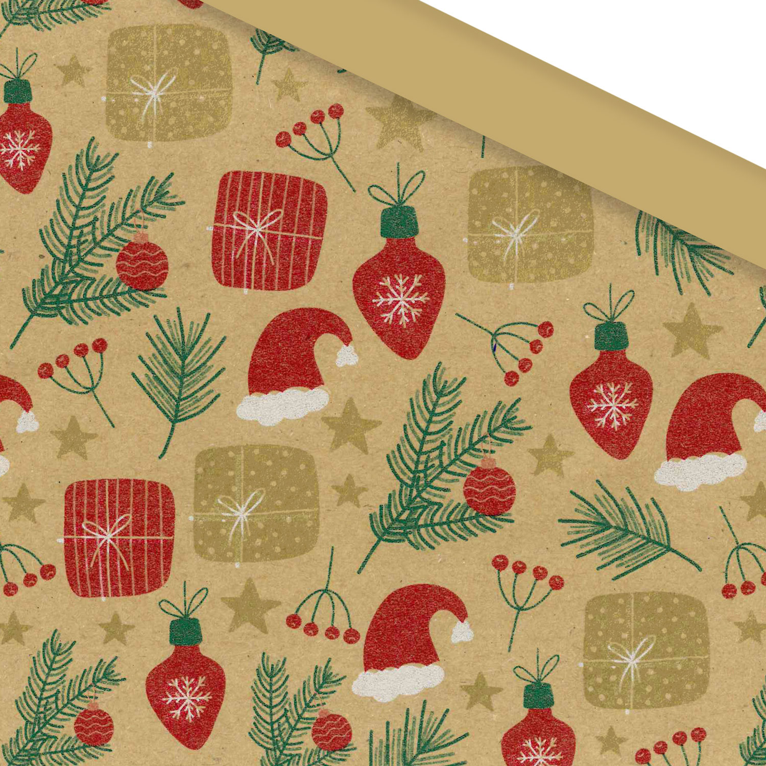 Afbeeldingen van Rol Kerstpapier 50 cm 100 mtr Kerstmuts en geschenken