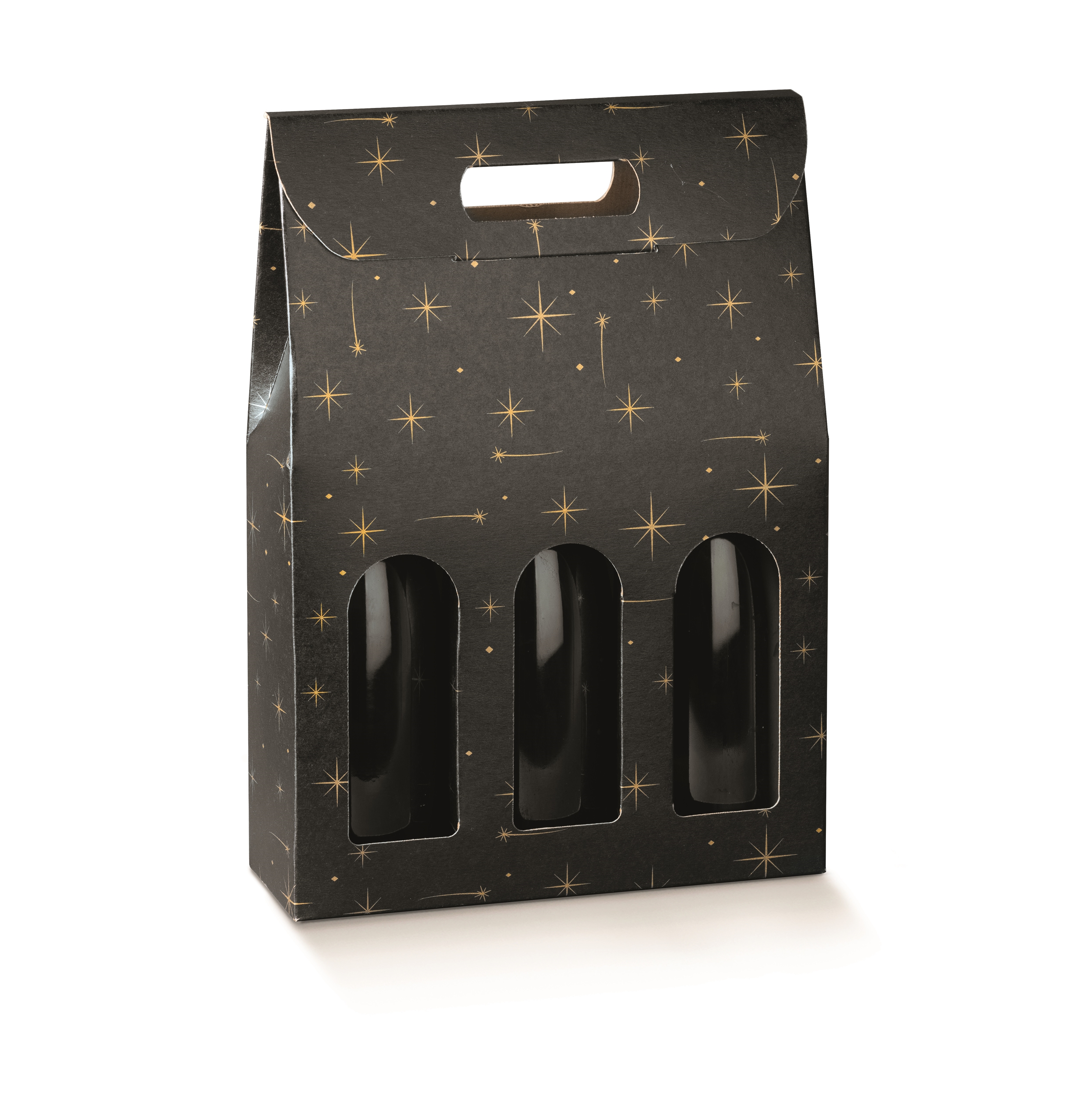 Afbeeldingen van Ds à 30 draagkarton 3 fles 27x9x38,5 cm zwart met sterren 