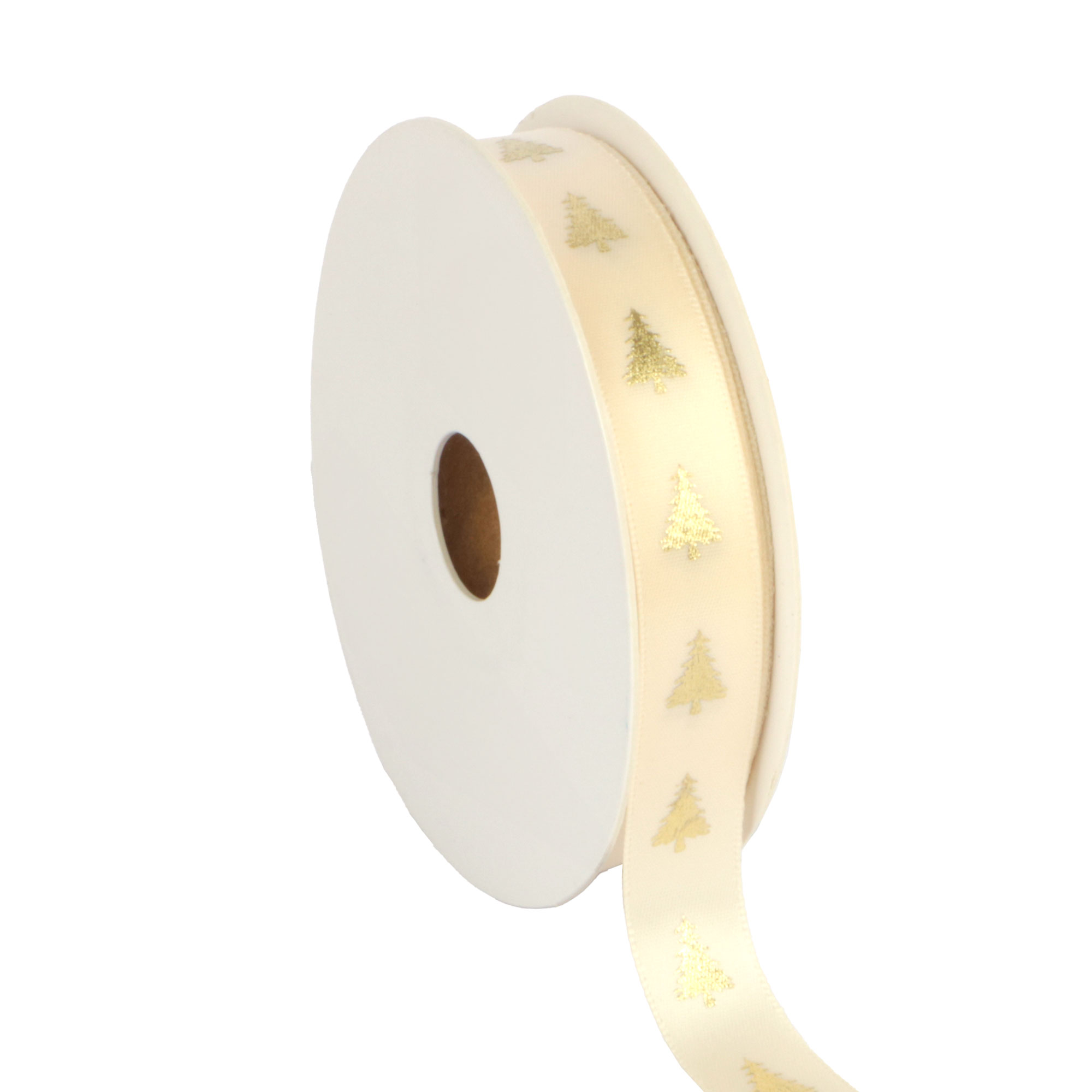 Afbeeldingen van Rol satijnlint 15 mm 25 mtr Kerstboom crème