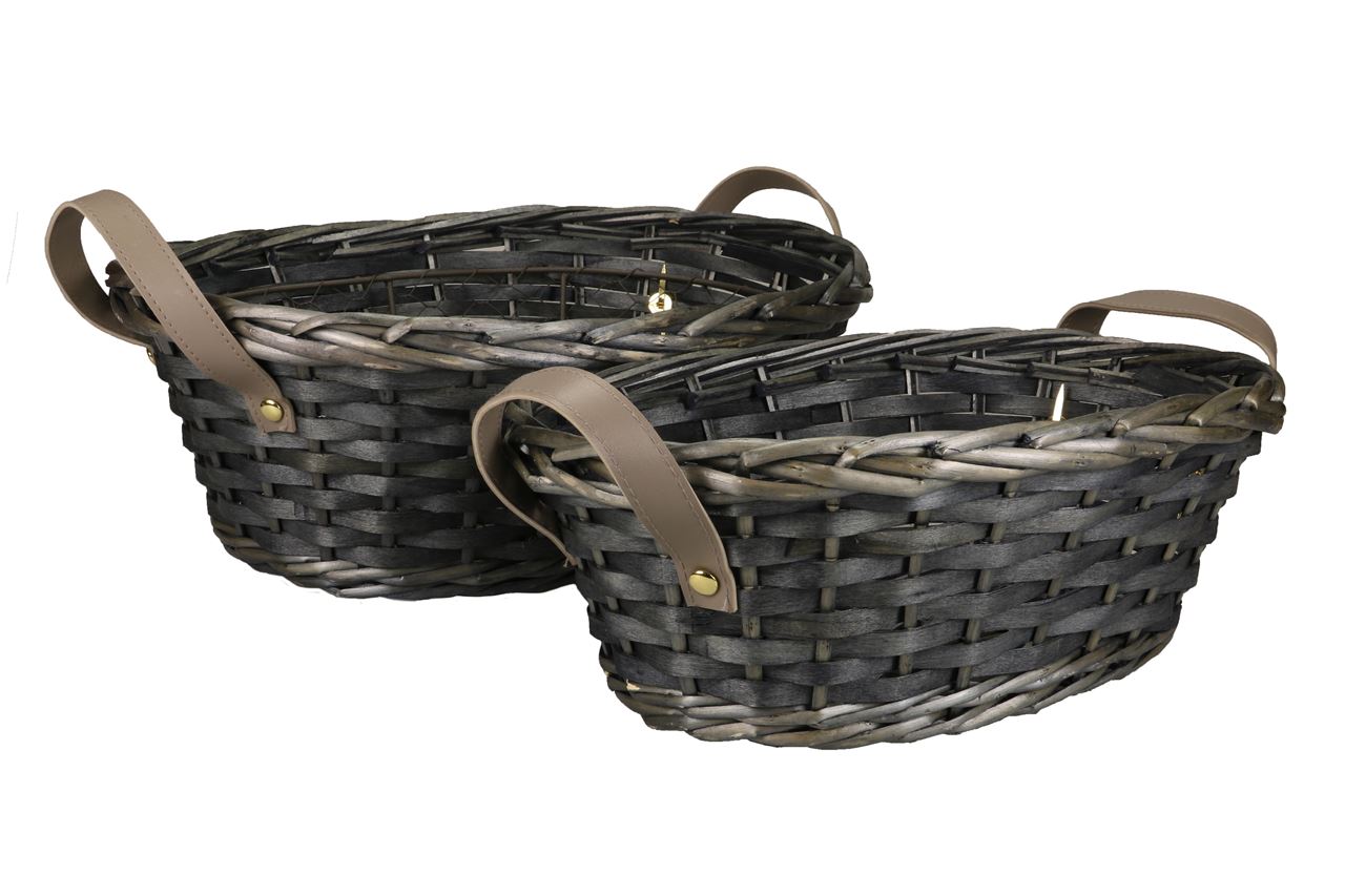 Afbeeldingen van Mand ovaal 30x23x12 cm antraciet met grepen 