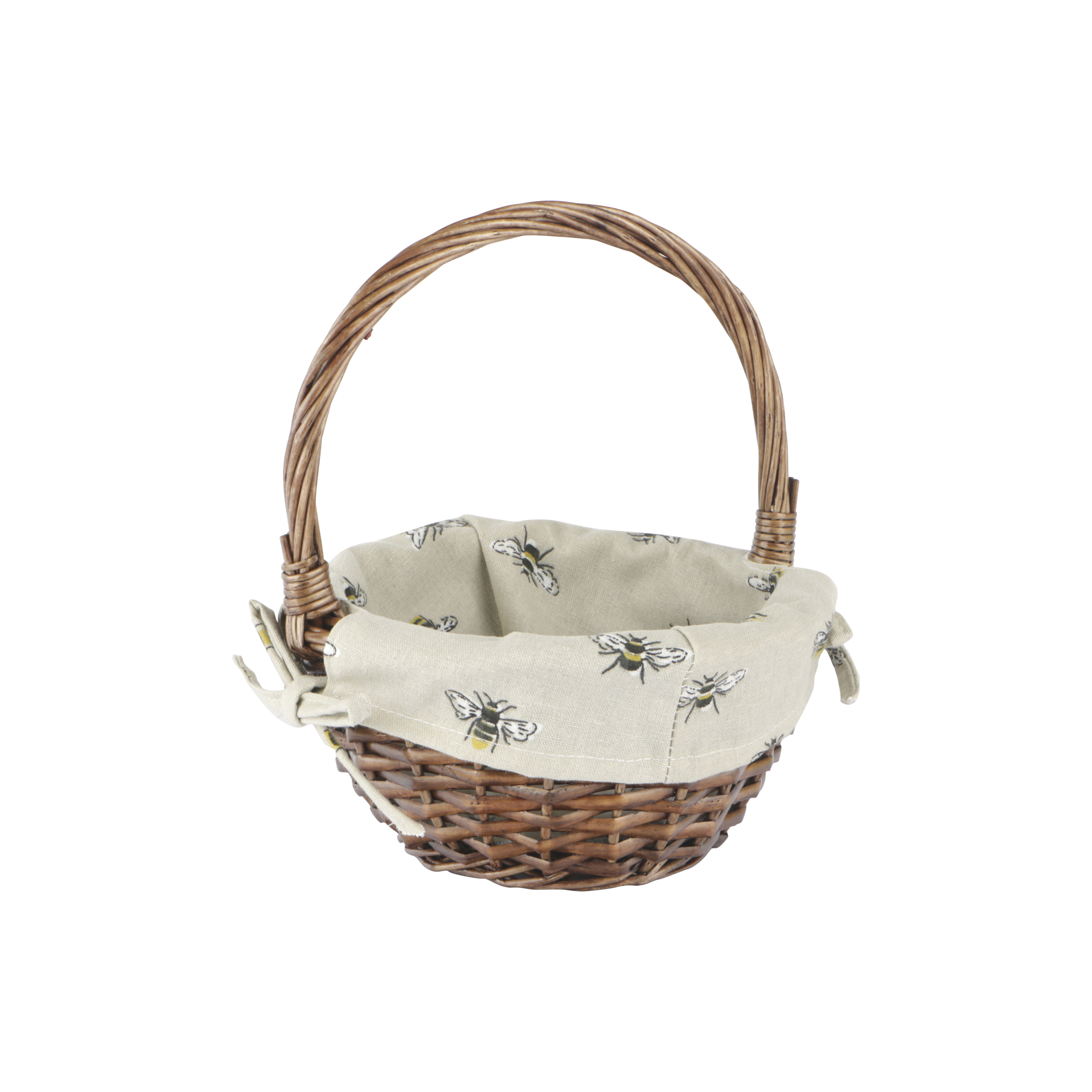 Afbeeldingen van Mand wilg met hengsel gevoerd met bijen stof ø20x10/24 cm
