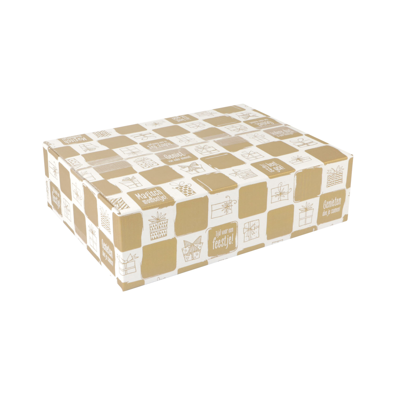 Afbeeldingen van Kerstdoos C105 cadeautjes 39x29x10,5 cm goud