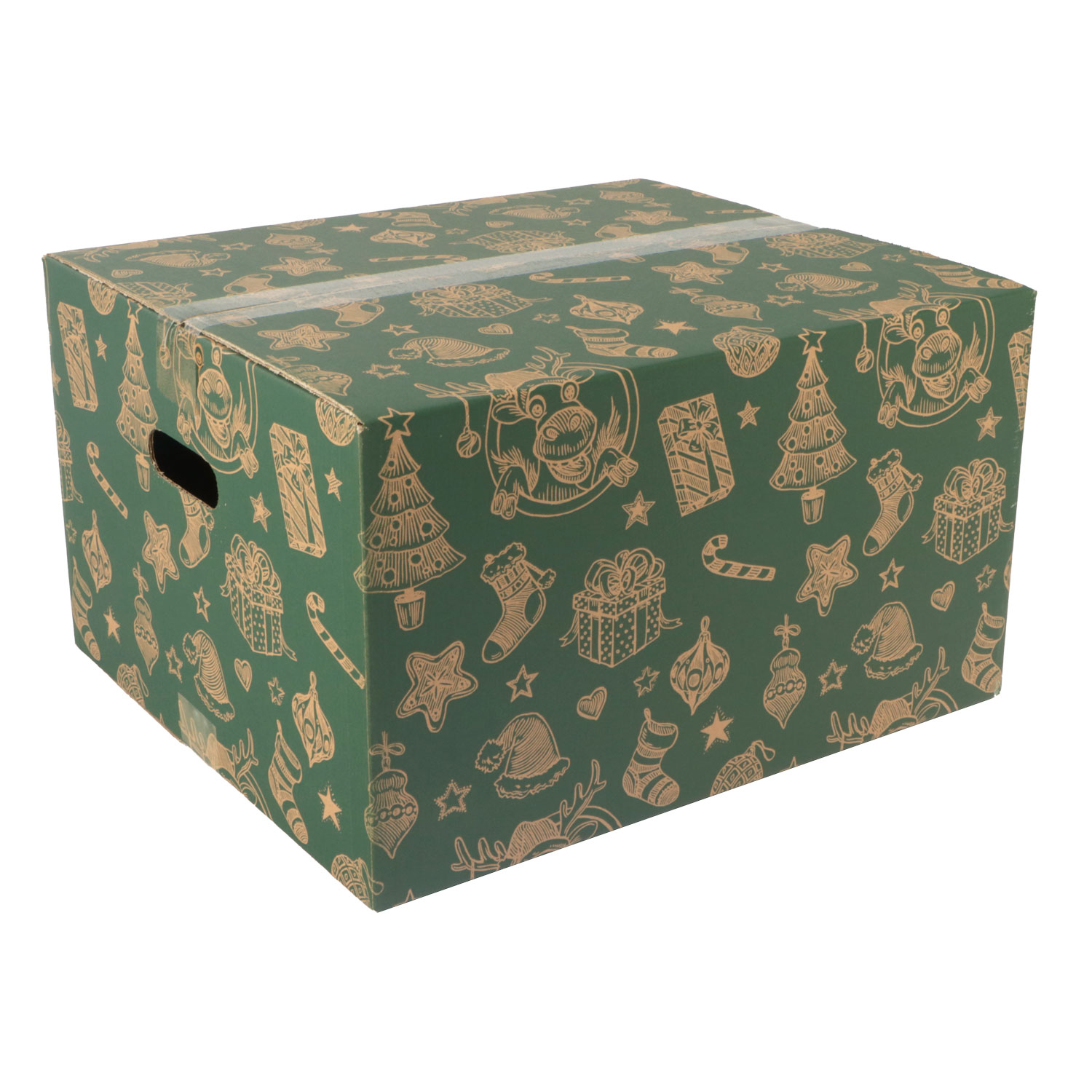 Afbeeldingen van Kerstdoos G270 rendier 49x39x27 cm groen met handgrepen