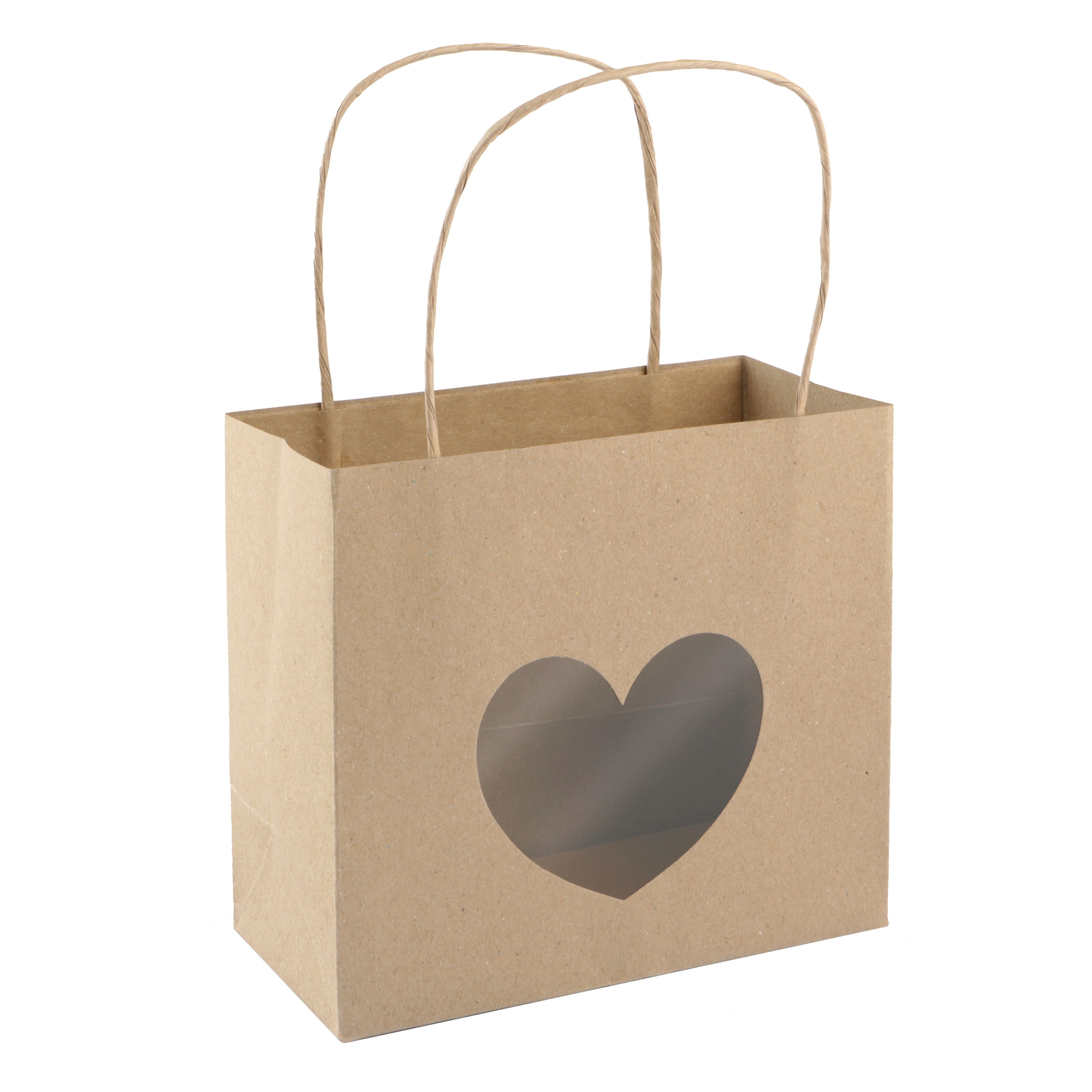 Afbeeldingen van Pak à 12 kadotas met venster 16+8x14 cm hart kraft