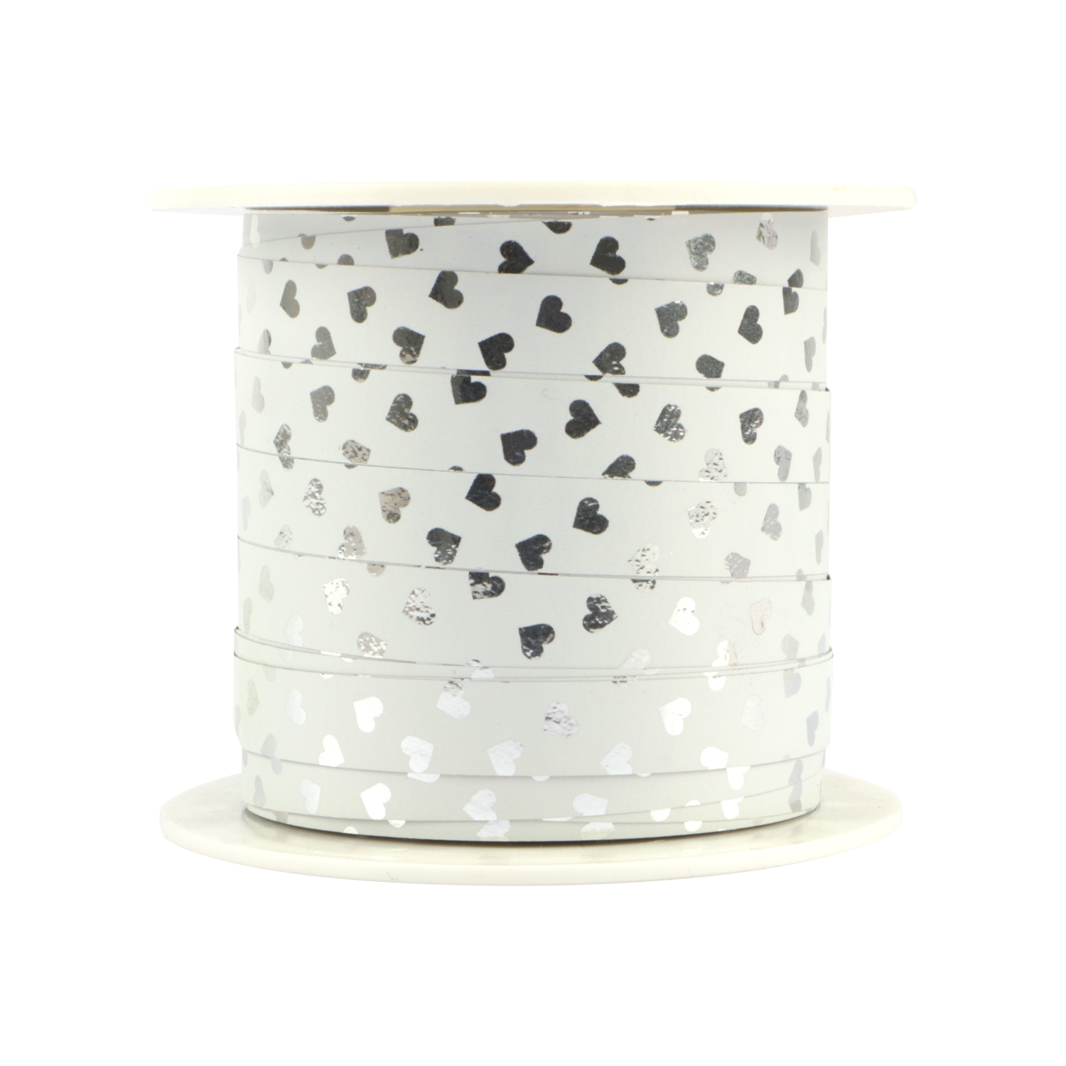 Afbeeldingen van Rol krullint 10 mm 100 mtr hartjes zilver/zilver (ucl)