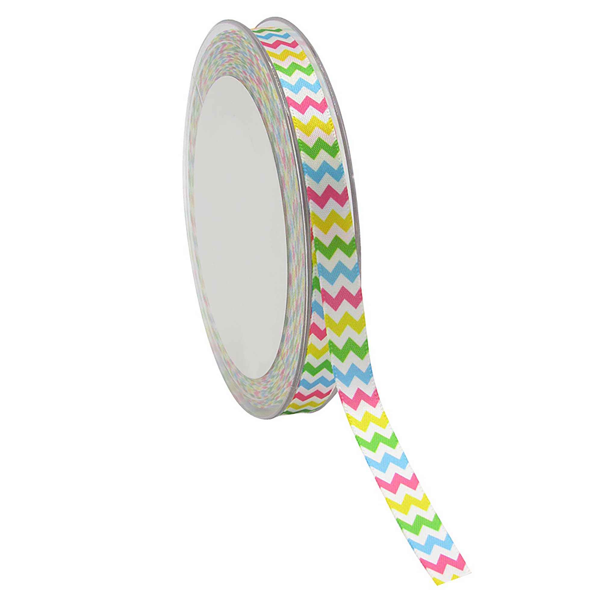 Afbeeldingen van Rol satijnlint 10 mm 25 mtr gekleurde chevrons