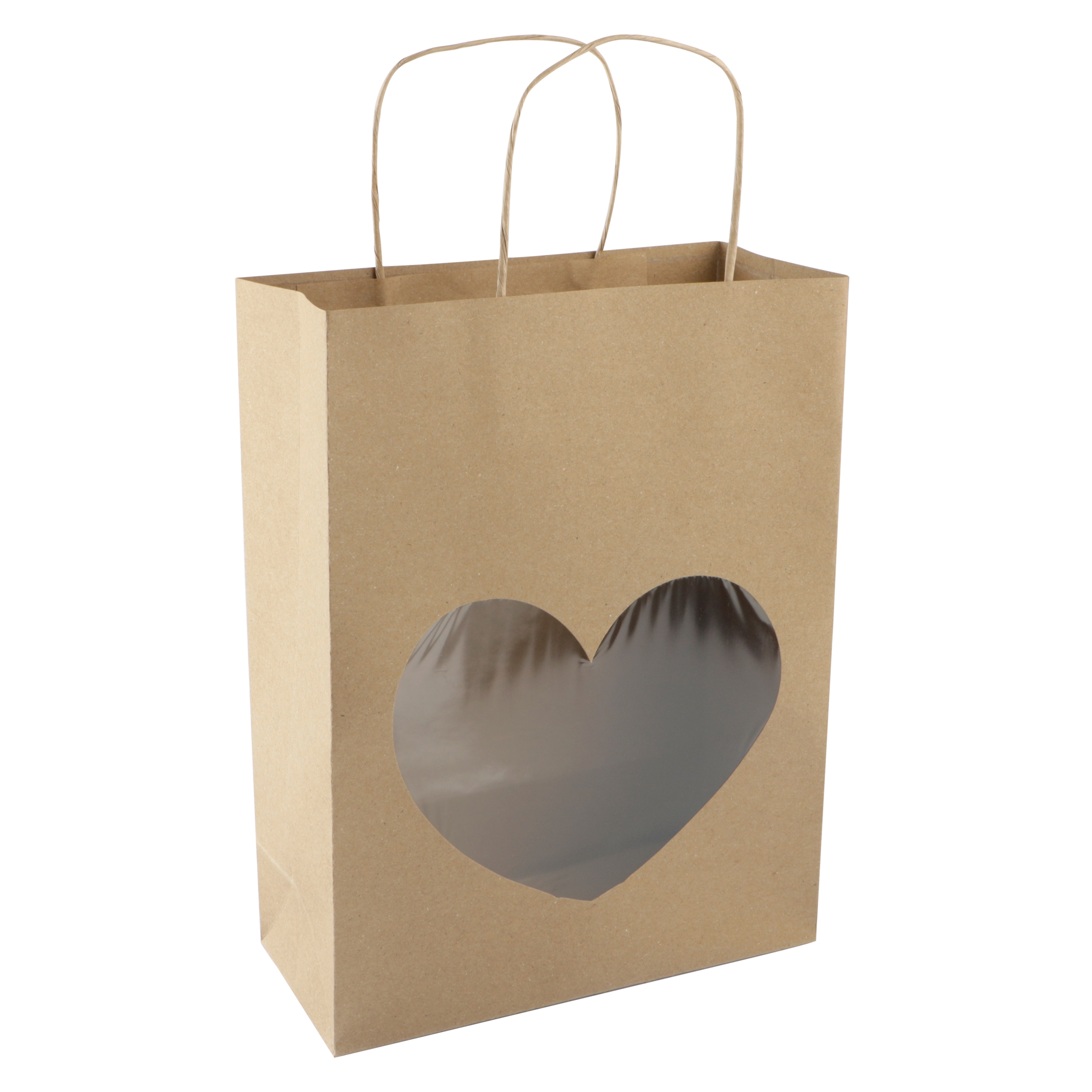 Afbeeldingen van Pak à 12 kadotas met venster 22+10x29 cm hart kraft (uc)