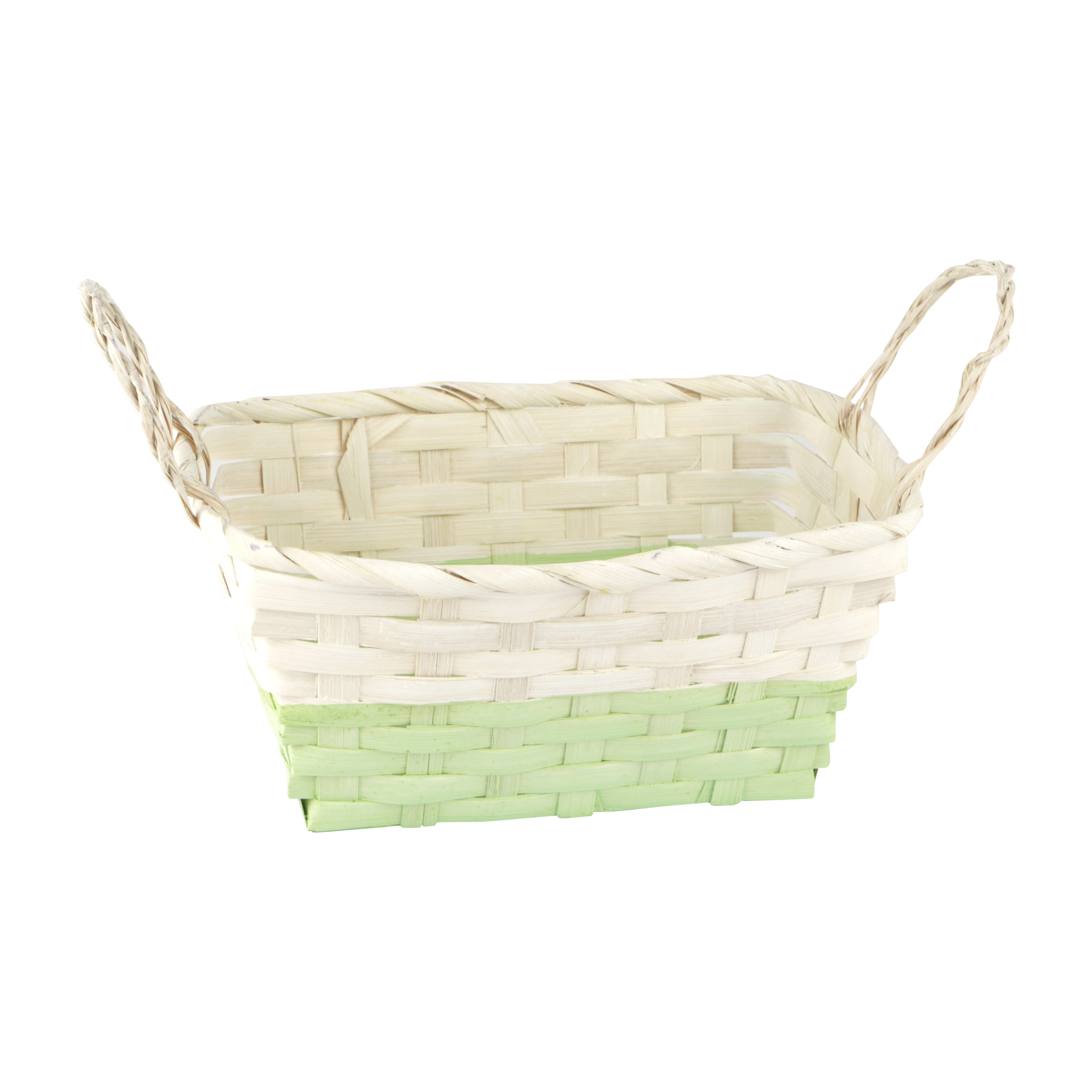 Afbeeldingen van Mand rechthoek bamboe 21x14x10 cm met grepen wit/pastel groen 