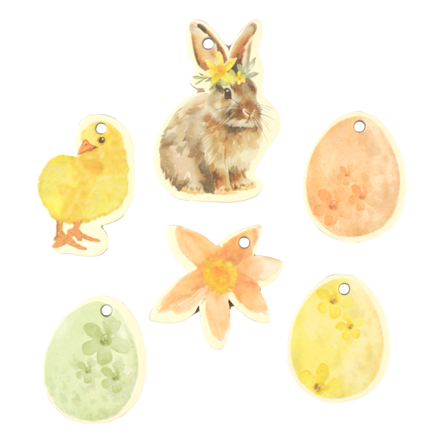 Afbeeldingen van Pak à 60 houten hanger 6x5 cm Happy Easter 6 assorti 