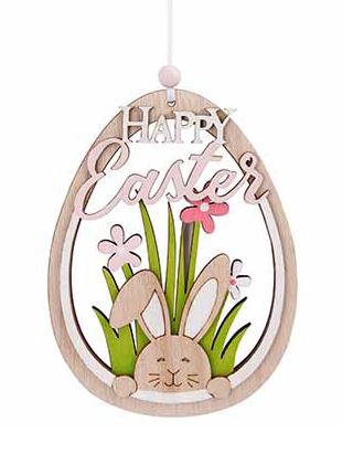 Afbeeldingen van Houten ovale hanger 12x16 cm Happy Easter