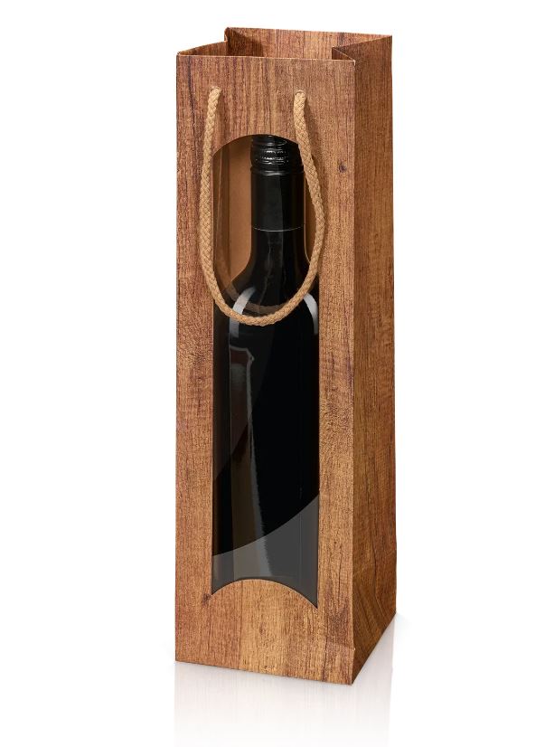 Afbeeldingen van Pak à 20 kadotas 1 fles met venster 10+8,5x36 cm houtlook