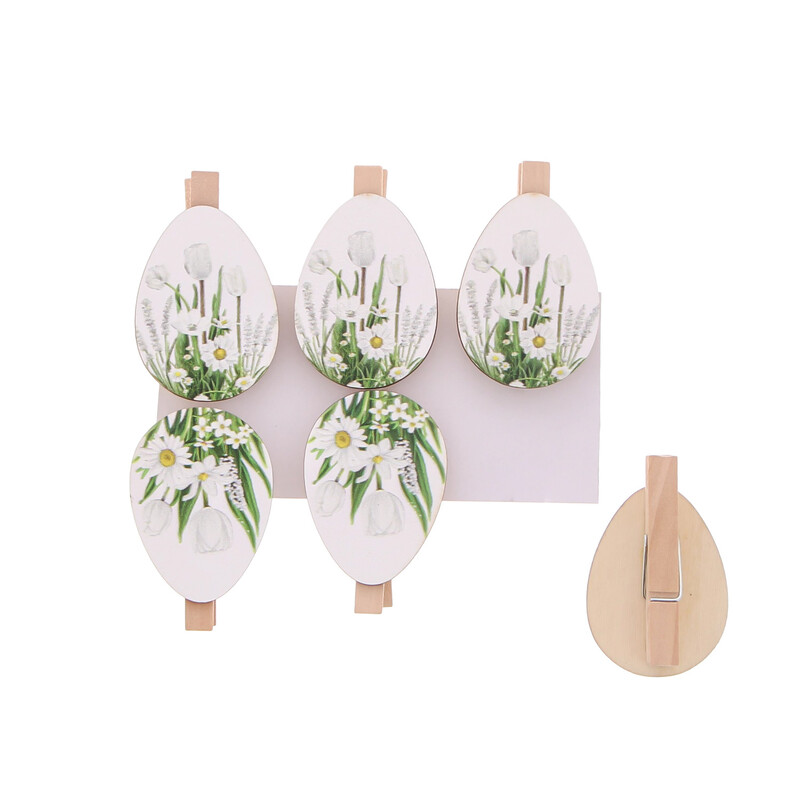 Afbeeldingen van Set à 6 Ei bouquet 1,2x5 cm wit op knijper