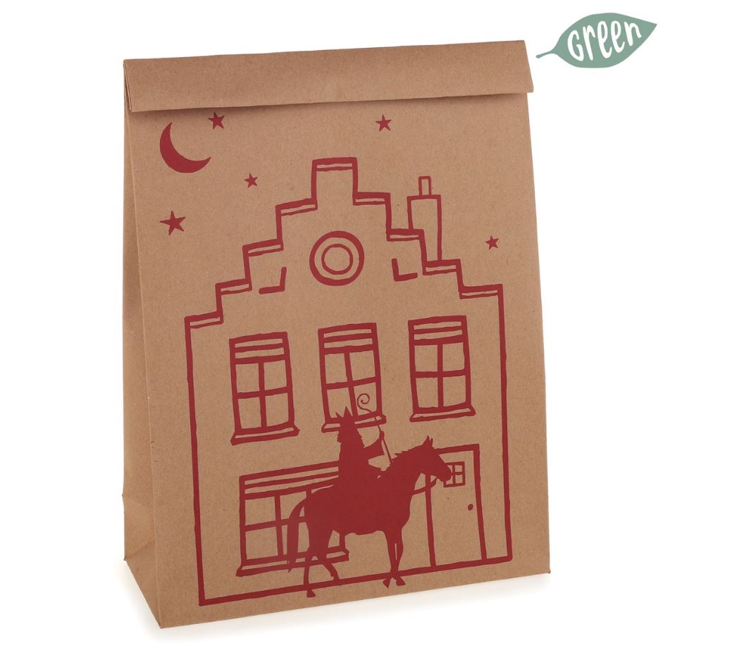 Afbeeldingen van Pak à 5 kadozak kraft 22+9x35 cm Pakjesavond