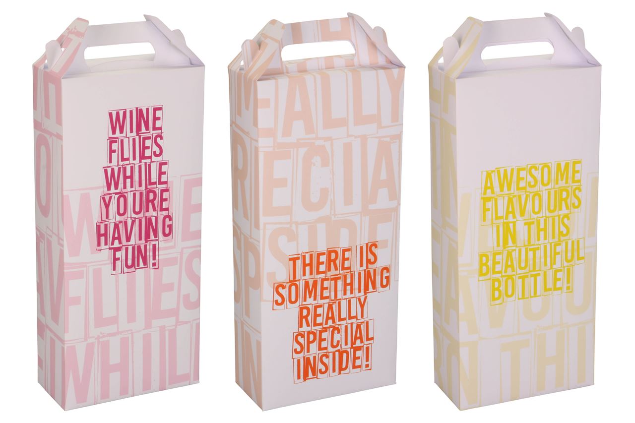 Afbeeldingen van Doos à 30 draagkarton 2 fles 16,5x8x33,5 cm Wine quotes assorti