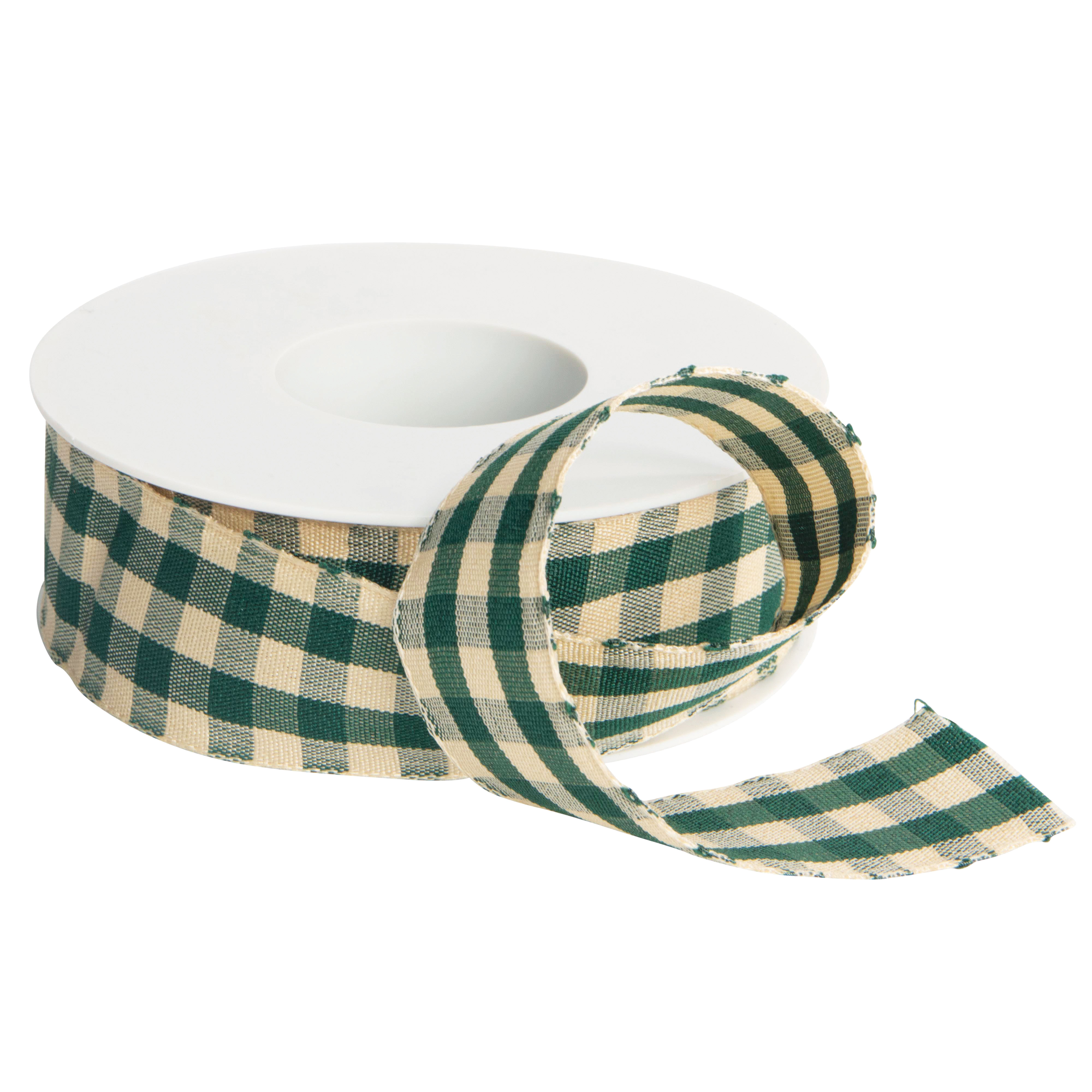 Afbeeldingen van Rol textiellint 30 mm 15 mtr donkergroen /crème geruit