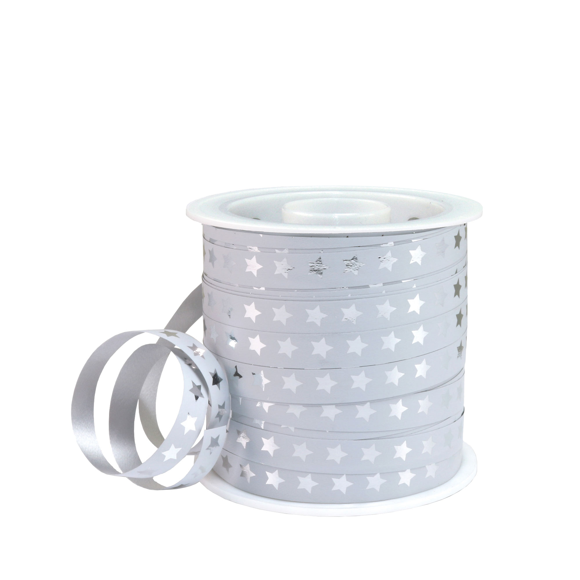 Afbeeldingen van Rol Kerstlint 10 mm 100 mtr Ster wit/zilver