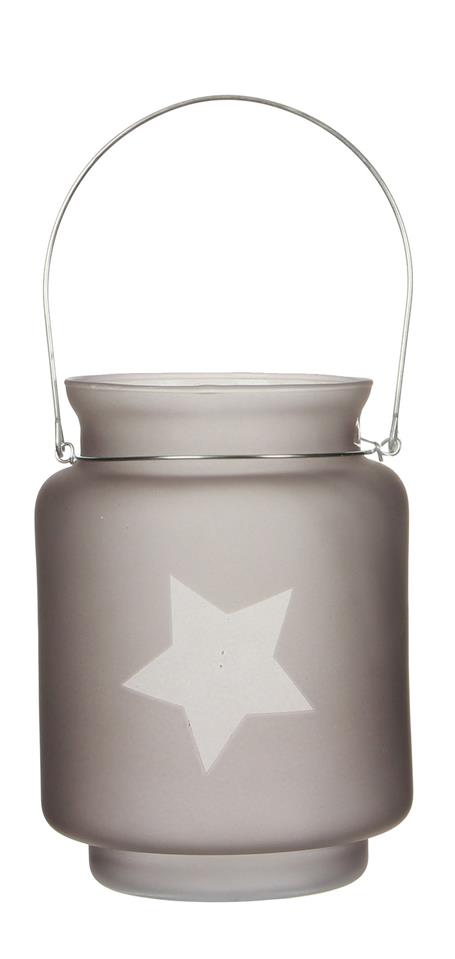 Afbeeldingen van Windlicht  grijs met ster r14x19 cm (ucl)