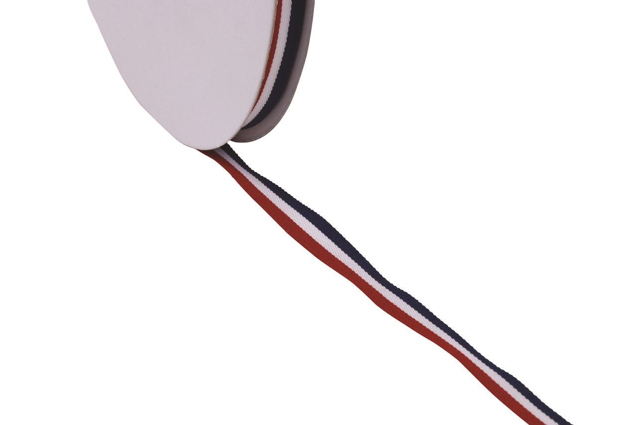 Afbeeldingen van Rol textiellint 10 mm 50 mtr rood/wit/blauw