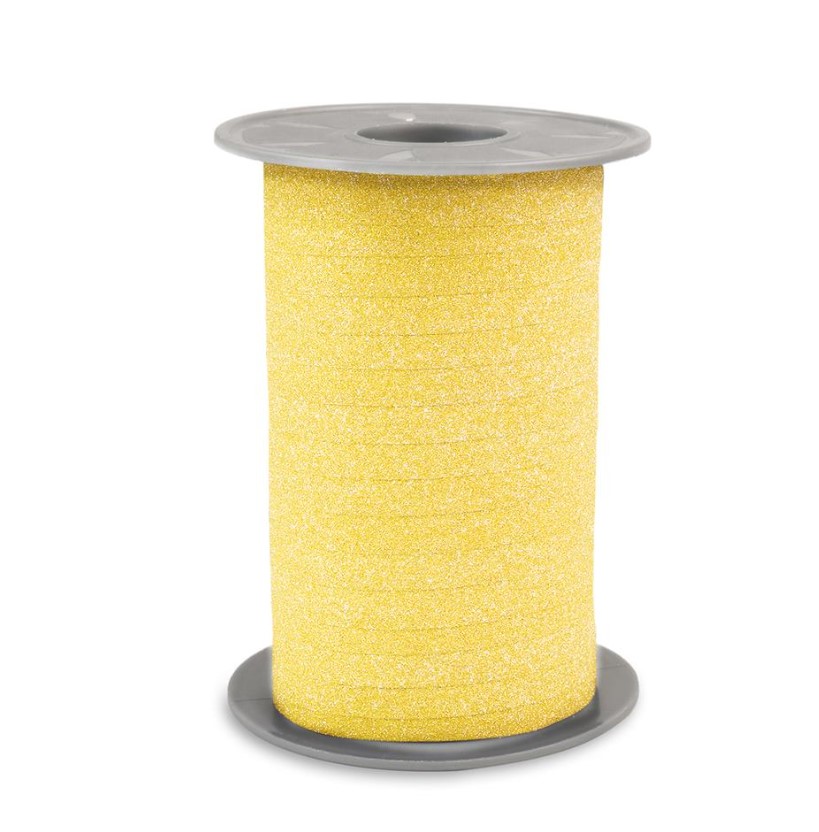 Afbeeldingen van Rol krullint 10 mm 100 mtr glitter lichtgeel