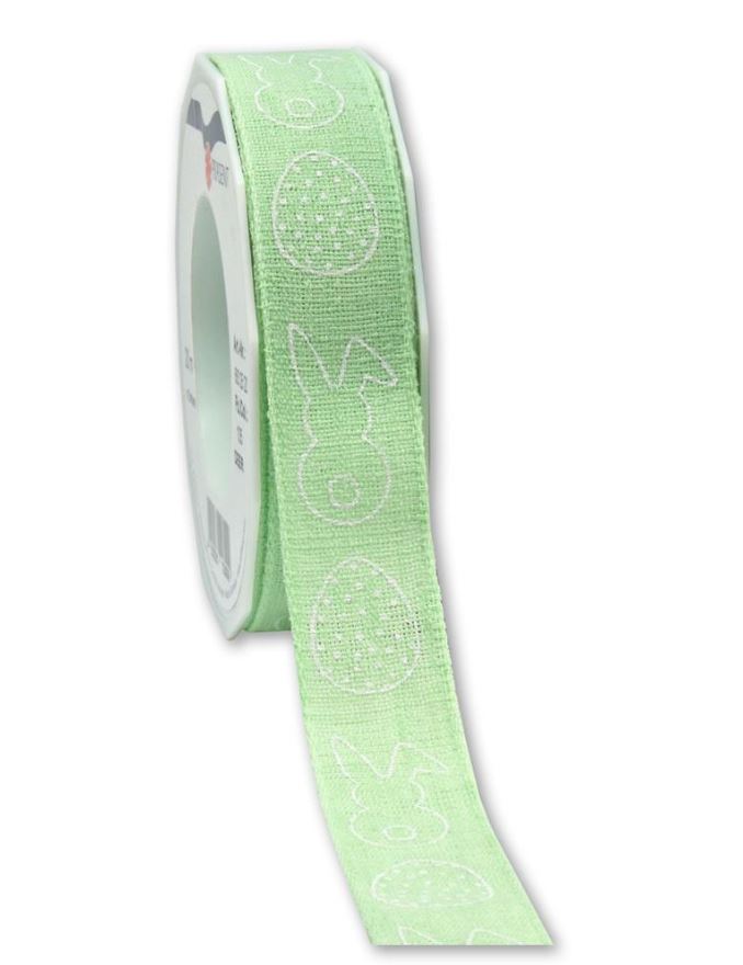 Afbeeldingen van Rol textiellint 25 mm 15 mtr Pasen pastelgroen