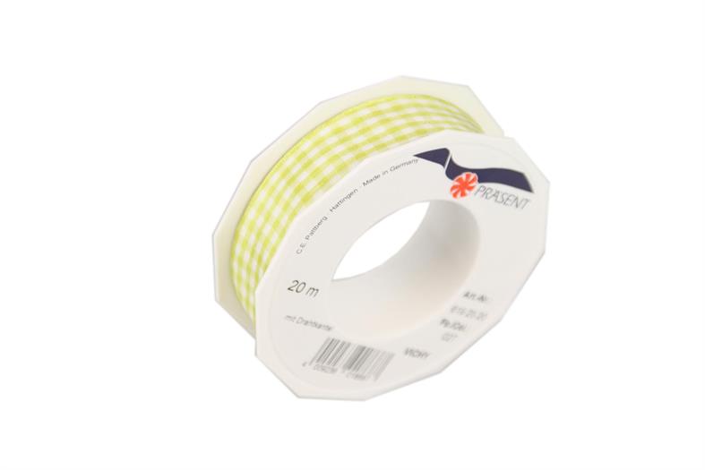 Afbeeldingen van Rol textiellint bedraad 25 mm 20 mtr ruit lime/wit (uc)