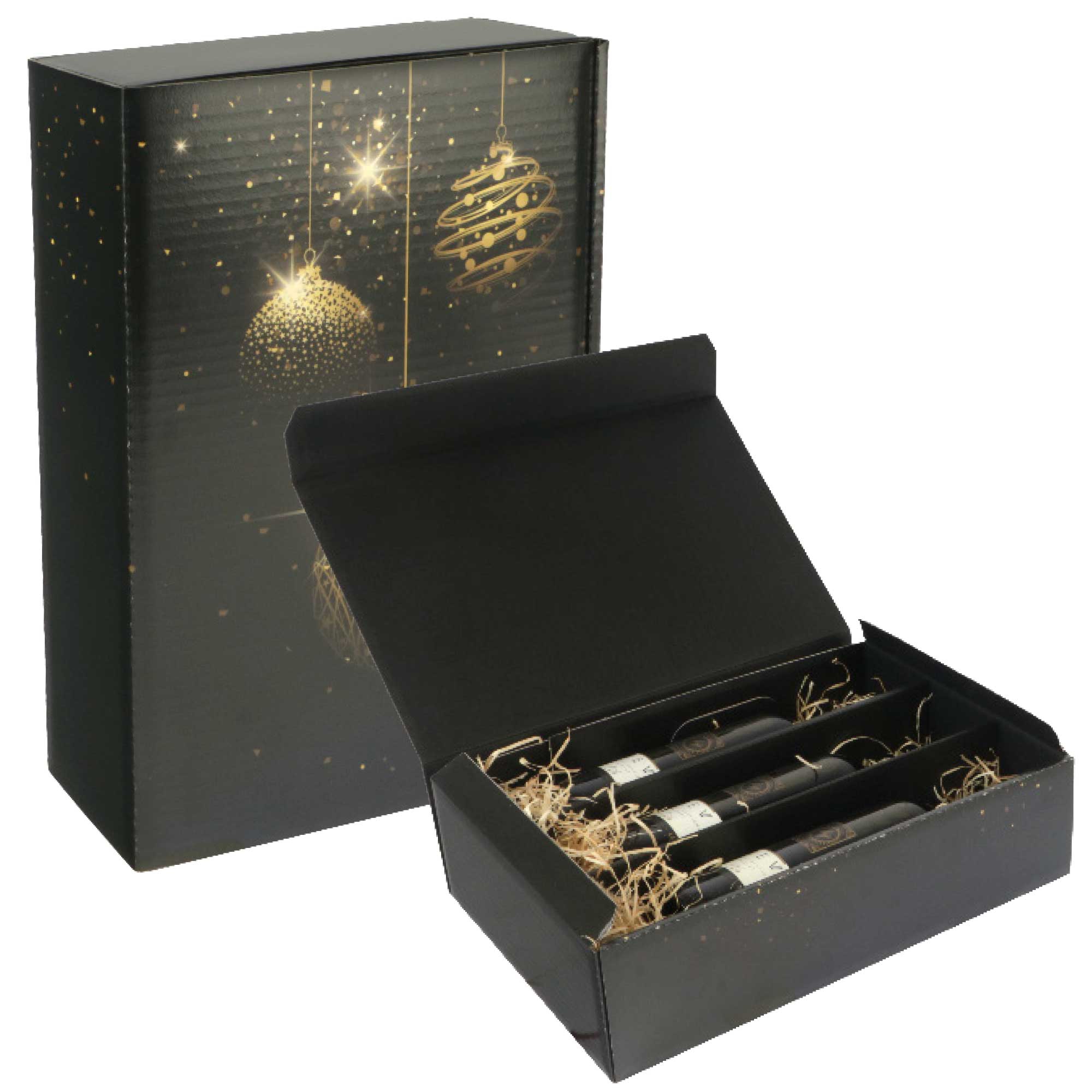 Afbeeldingen van Ds à 25 geschenkdoos 3 fles 36x25x9,5 cm Kerst Deluxe zwart (ucl)