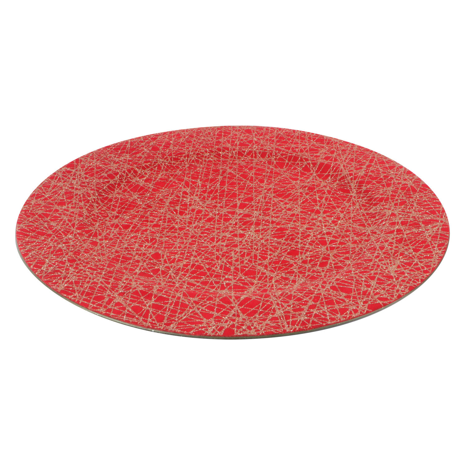 Afbeeldingen van Kunststof onderbord 33 cm rood/goud glitterstof