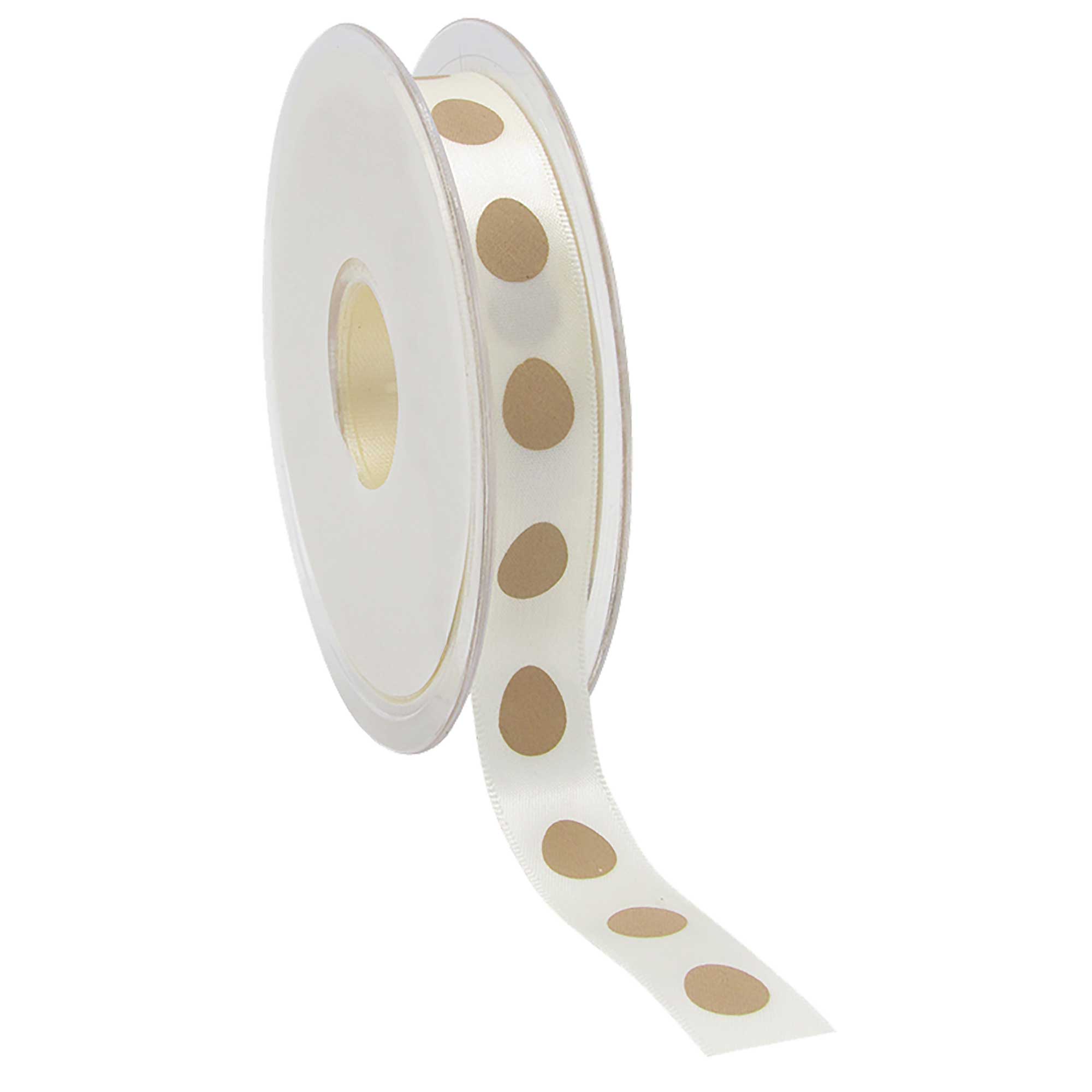 Afbeeldingen van Rol satijnlint 15 mm 25 mtr eieren wit/bruin (ucl)