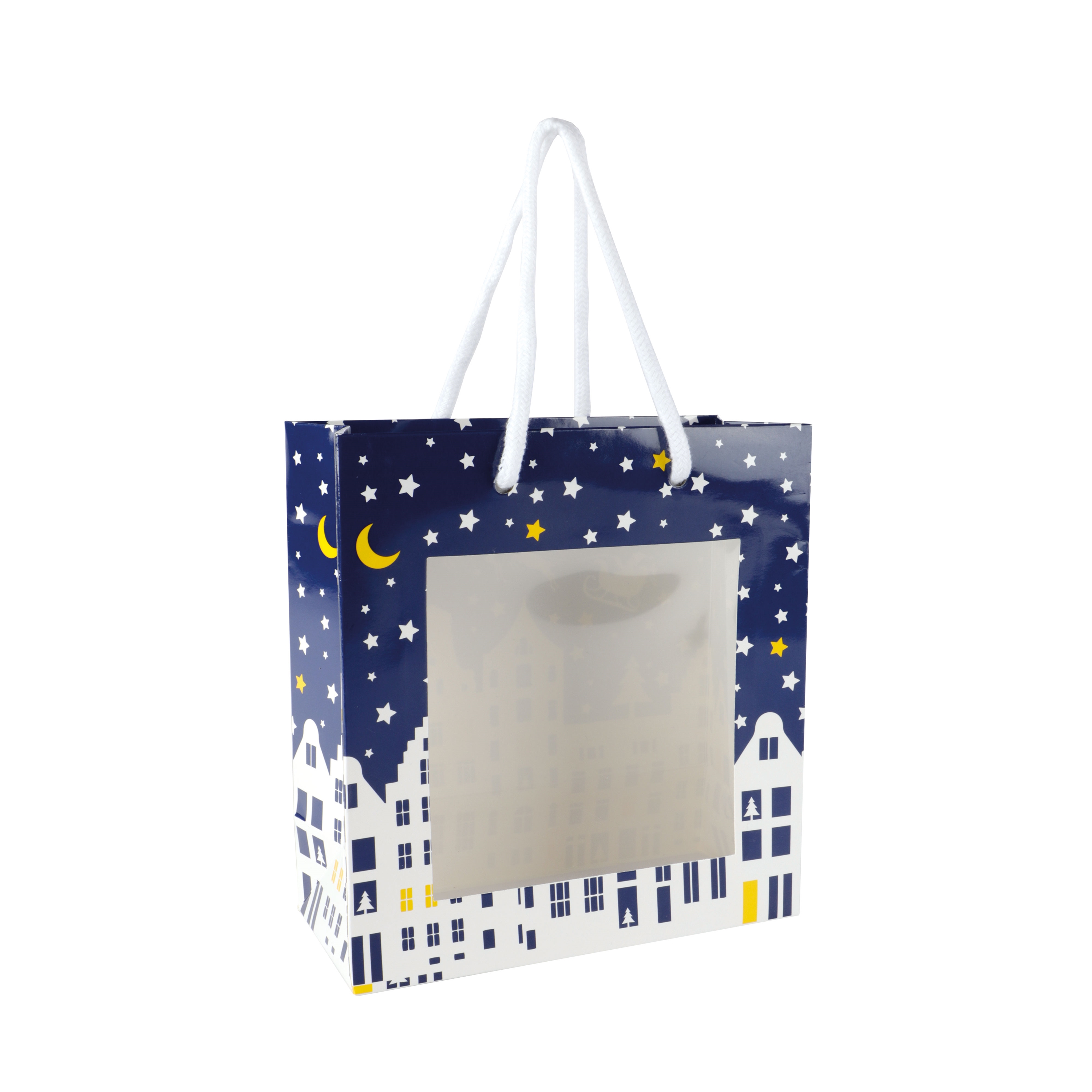 Afbeeldingen van Ds à 25 venstertas 18+8x19 cm Geveltjes Kerst blauw