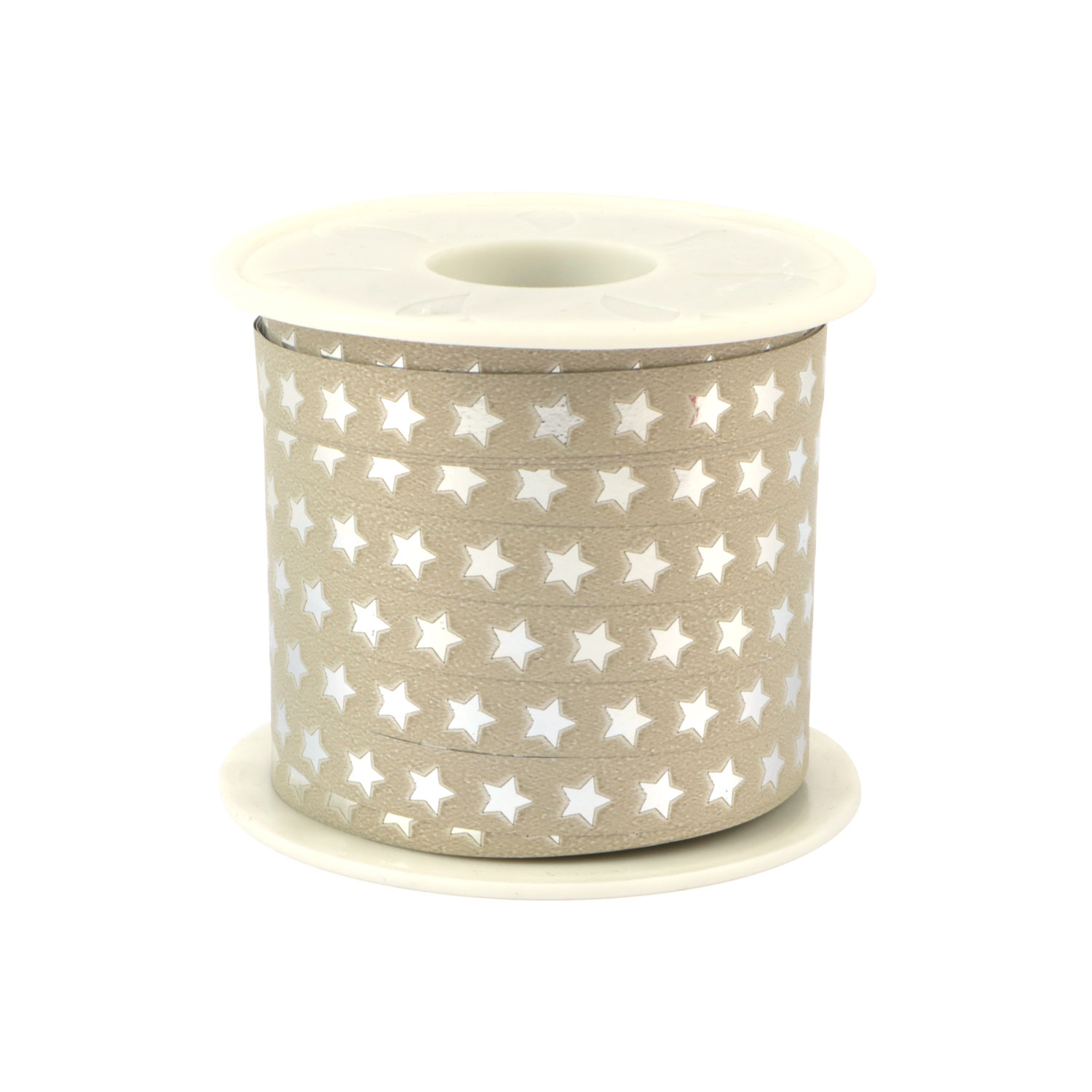 Afbeeldingen van Rol Kerstlint 10 mm 100 mtr Ster taupe/grijs/metallic zilver