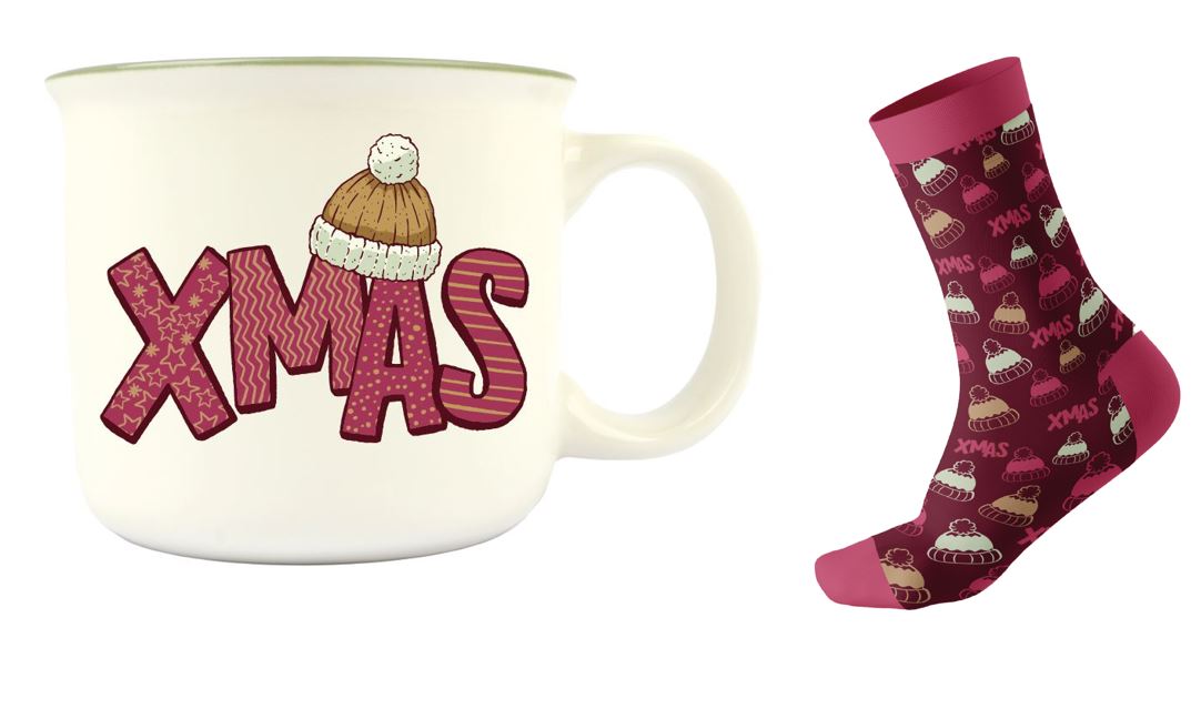 Afbeeldingen van Mok 300 ml 9,5x8,8 cm Xmas met sokken (40-43) in cadeaudoos  