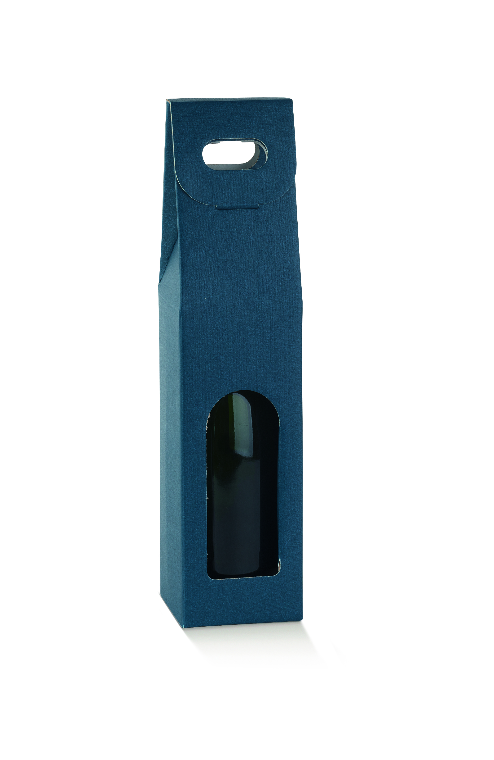 Afbeeldingen van Ds à 50 draagkarton 1 fles blauw met venster 9x9x38,5 cm