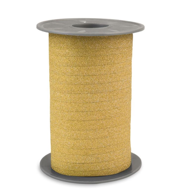 Afbeeldingen van Rol krullint 10 mm 100 mtr glitter donkergoud