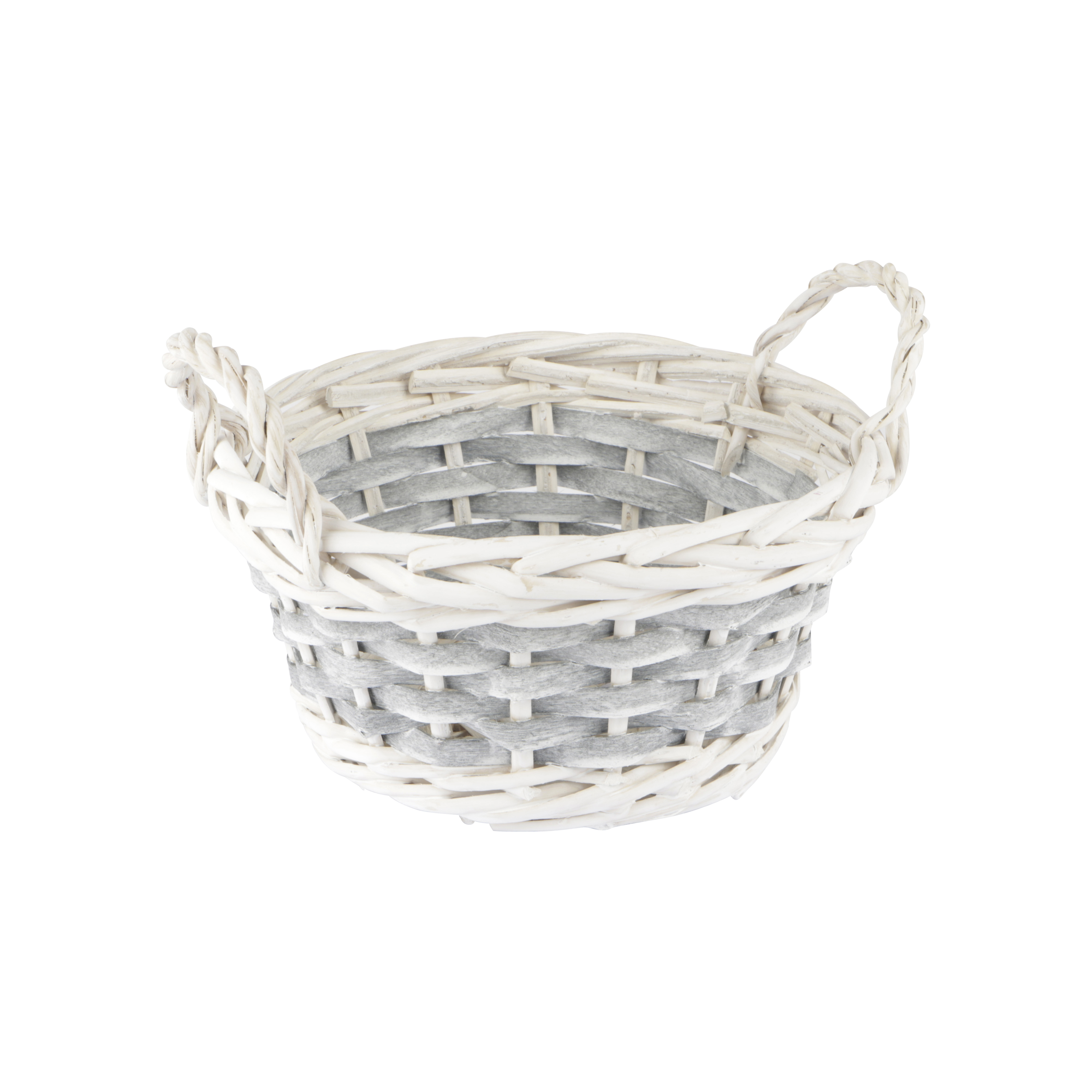 Afbeeldingen van Mand wilg, grijs met grepen ø20x10 cm