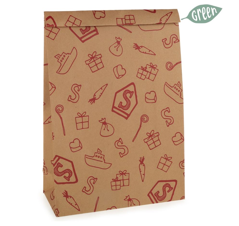 Afbeeldingen van Pak à 5 kadozak kraft 28+12x45 cm Sint