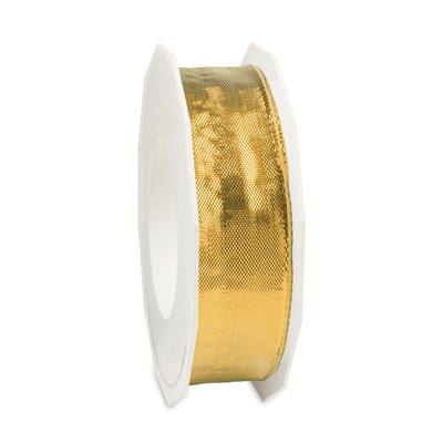 Afbeeldingen van Rol textiellint bedraad 25 mm 20 mtr shiney goud
