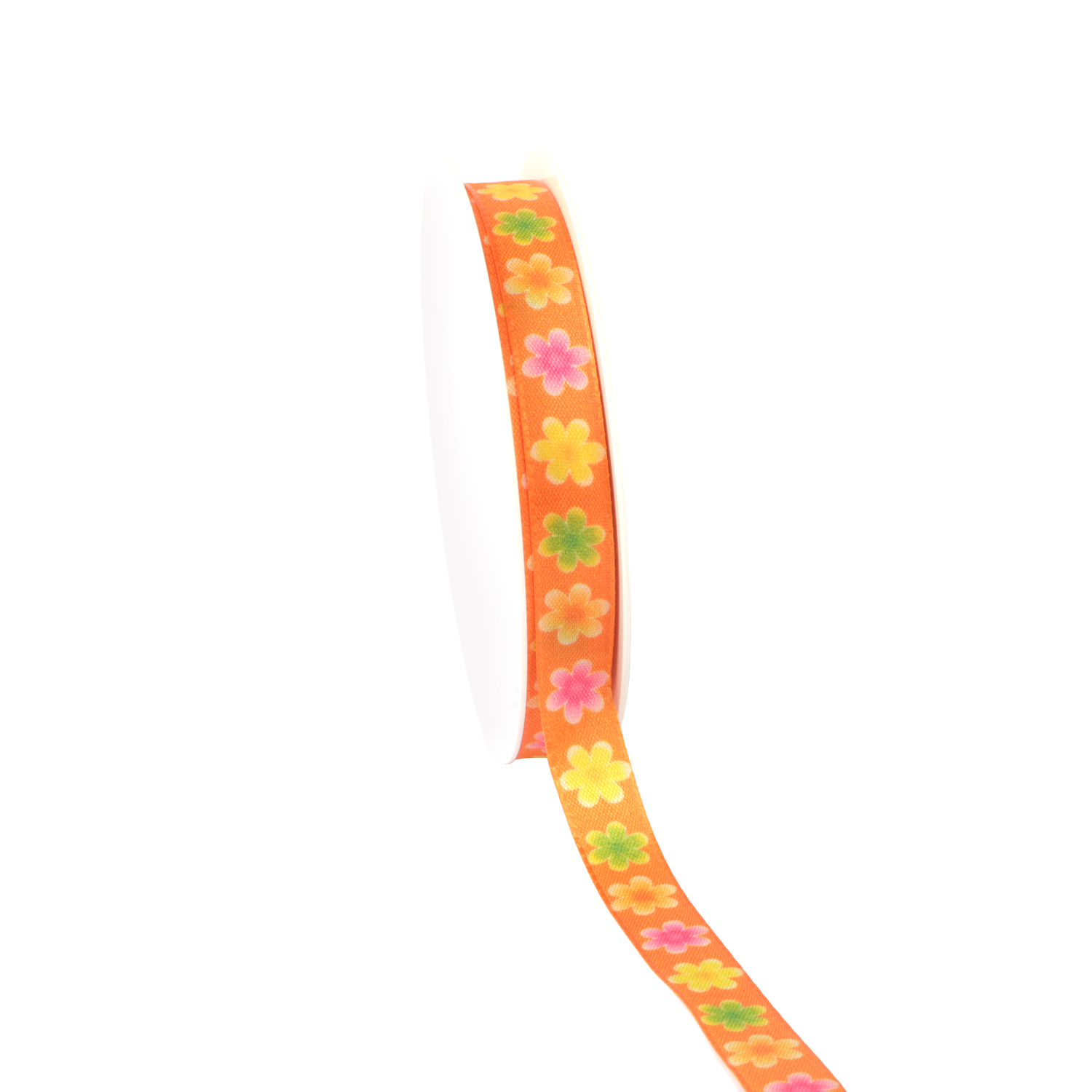 Afbeeldingen van Rol textiellint 15 mm 18 mtr bloemenzee oranje