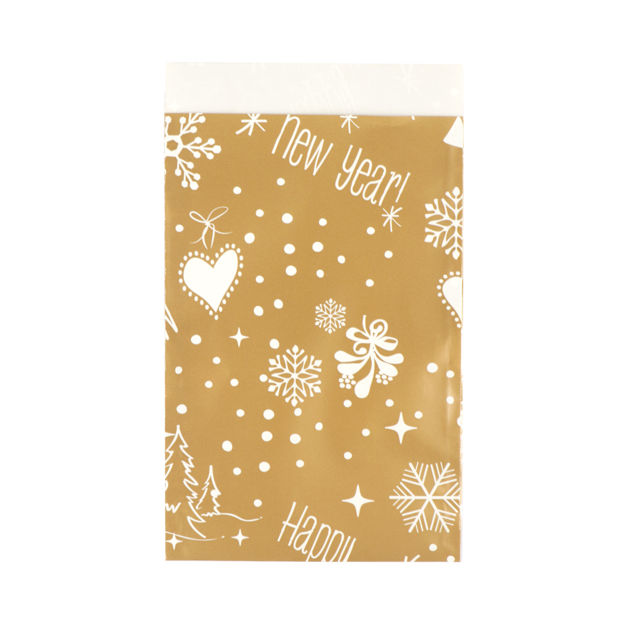 Afbeeldingen van Pak à 200 Kerst kadozak 12x19 cm Sneeuwvlok goud/wit