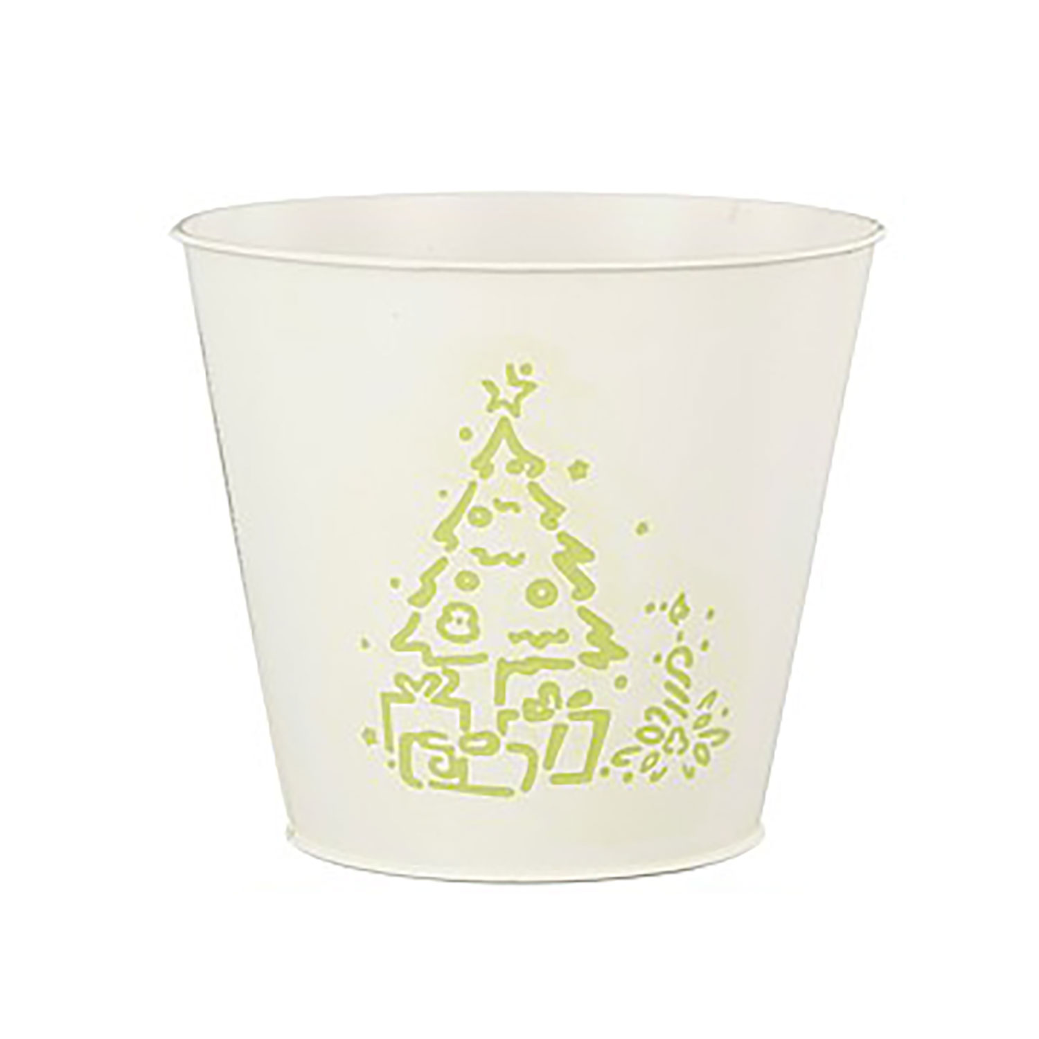 Afbeeldingen van Emmer 20/16x17 cm wit, met een groene of gele kerstboom 