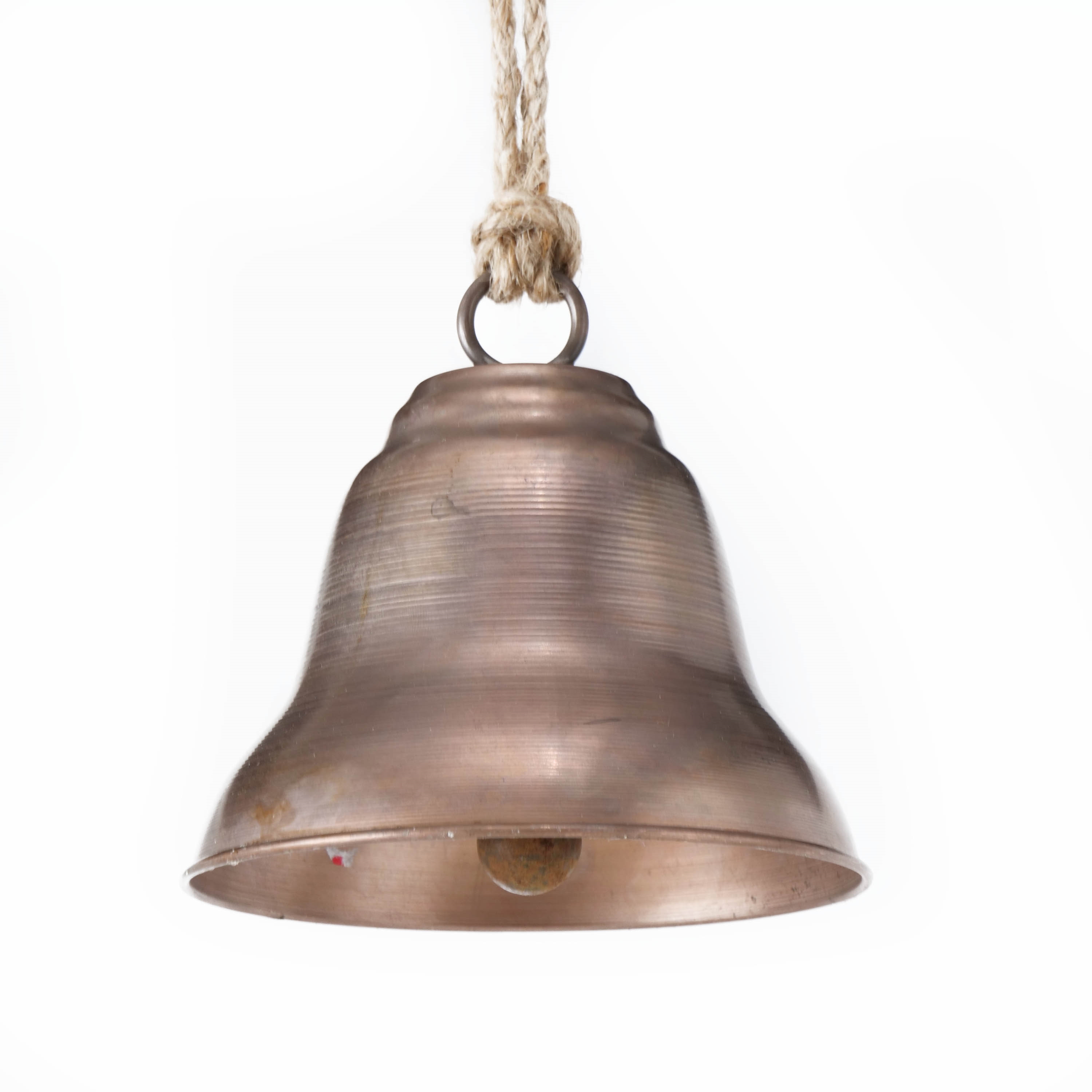 Afbeeldingen van Bel met klepel en touw r14x14 cm zink, koperkleur