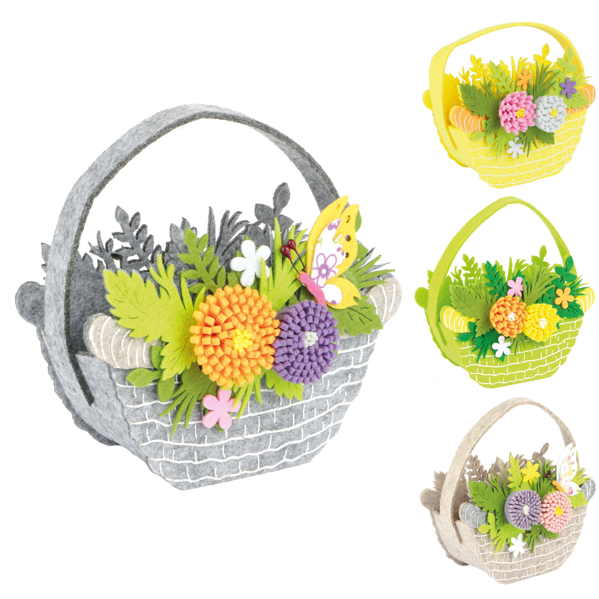 Afbeeldingen van Mandje vilt 14x6x7/17 cm cm met bloemen assorti