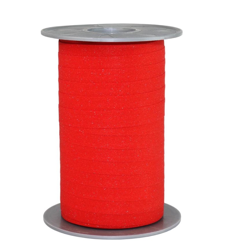 Afbeeldingen van Rol krullint 10 mm 100 mtr glitter rood