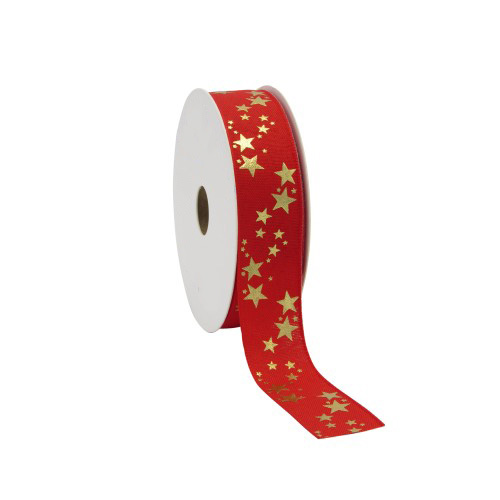 Afbeeldingen van Rol textiellint 25 mm 20 mtr stars rood