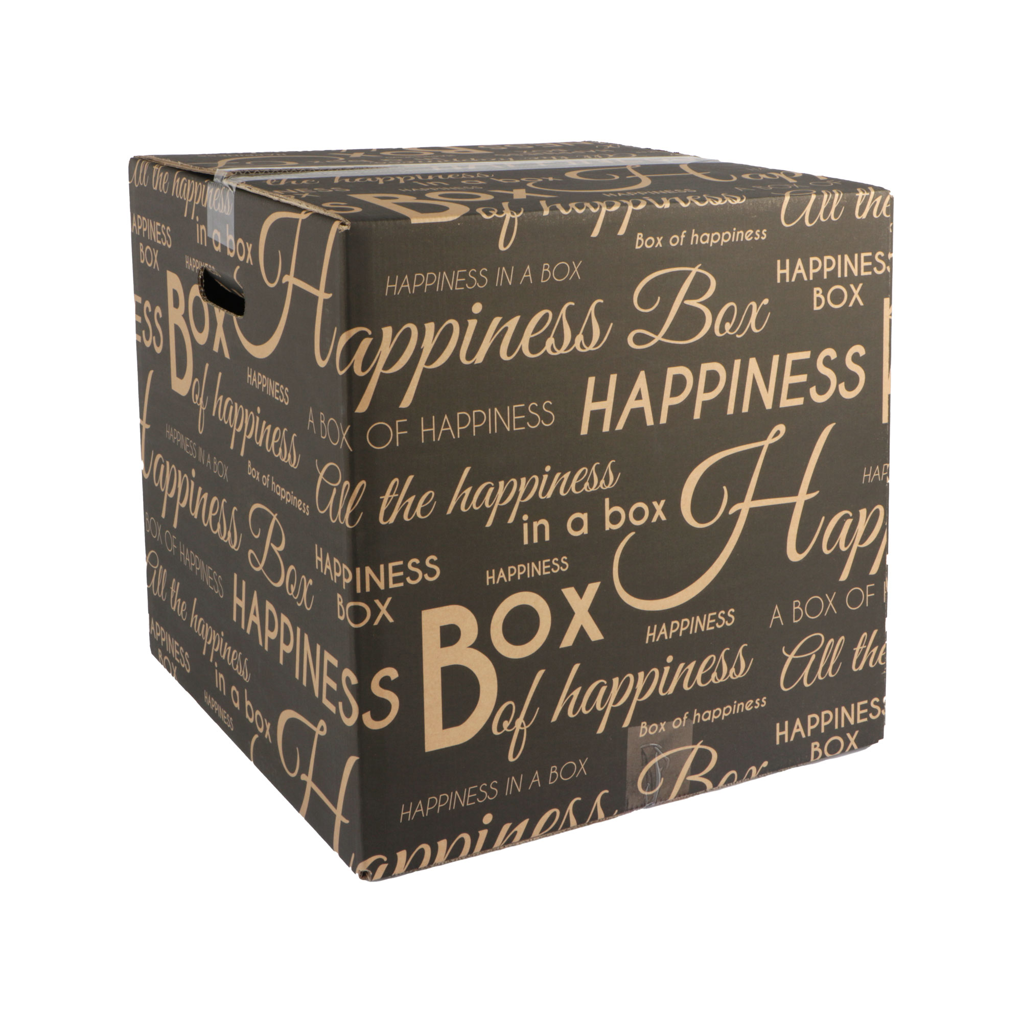 Afbeeldingen van Pakketdoos Happiness kraft zwart 39,5x39x39 cm (uc)