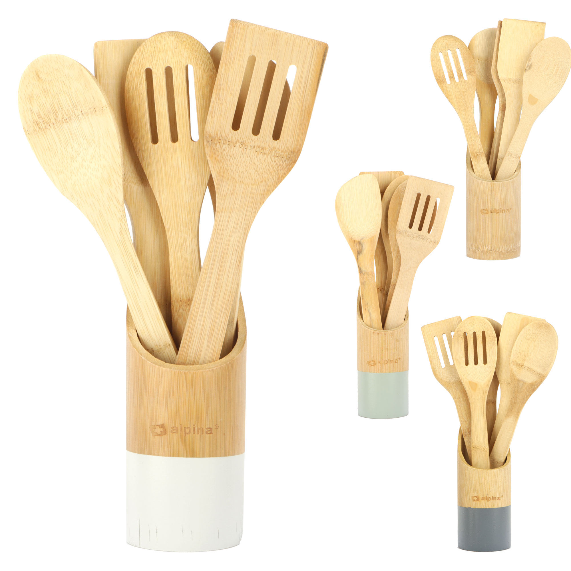 Afbeeldingen van Bamboe kookgerei met houder bamboe assorti (uc) 