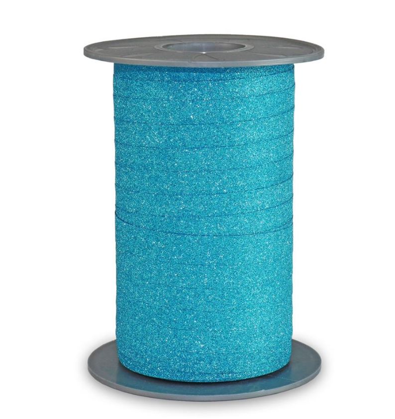 Afbeeldingen van Rol krullint 10 mm 100 mtr glitter aquablauw
